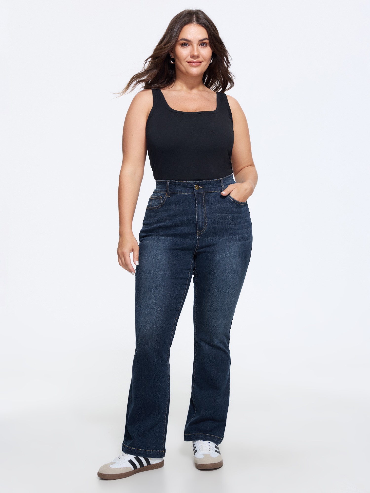 Bloomchic Stretchy Washed Pocket Flare Jeans In Denimindigo