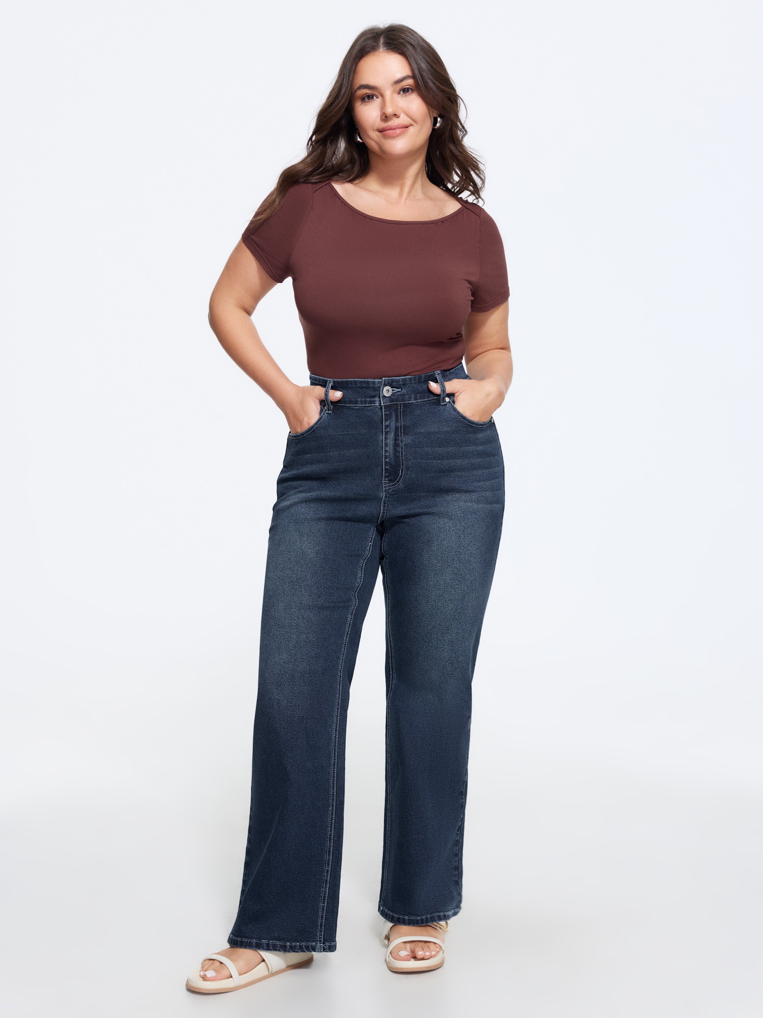 Bloomchic Stretchy Washed High Waist Wide Leg Jeans In Bluevintage