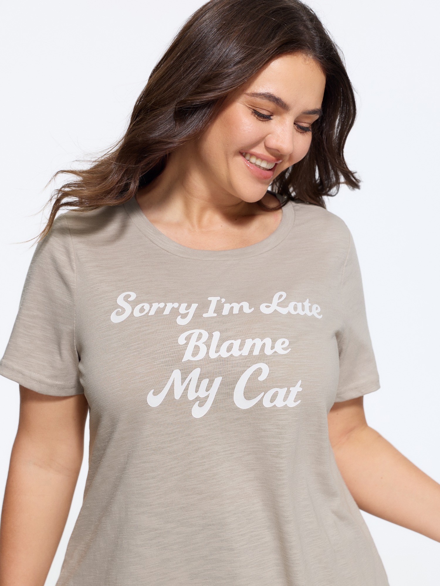 BloomChic Women's Plus Size Supersoft Crew Neck Funny Letter Print T-Shirt LightGray Solid Everyday-Casual Short sleeve Round Neck 10/M