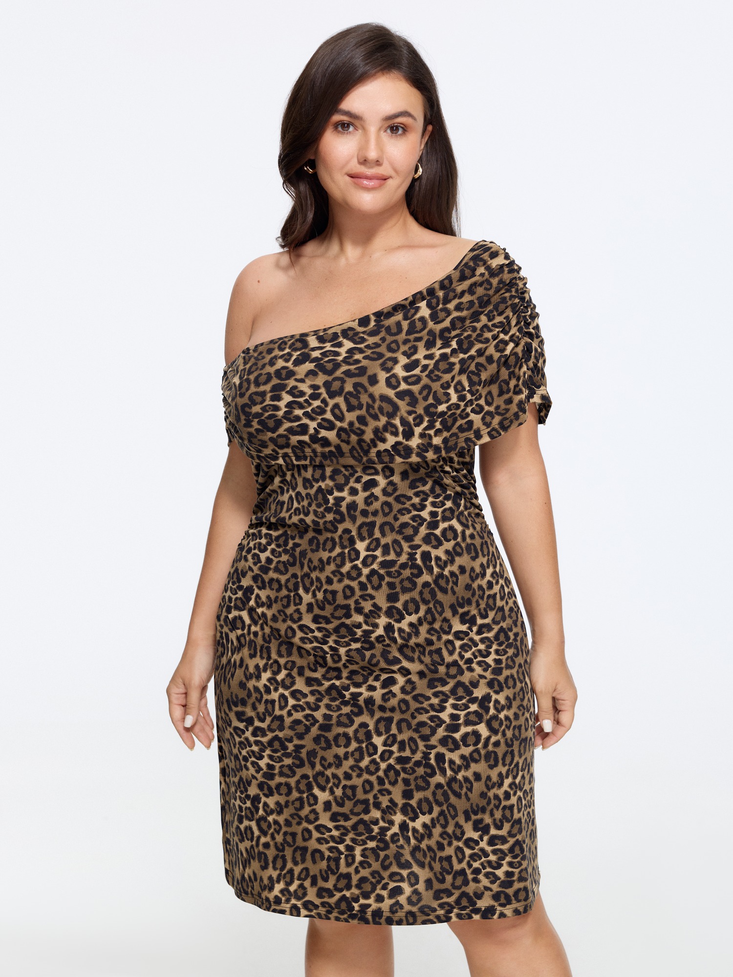BloomChic Women's Plus Size Leopard Print One Shoulder Side Ruched Mini Dress Leopard Leopard Mini Everyday-Elegant Asymmetrical 22-24/3X