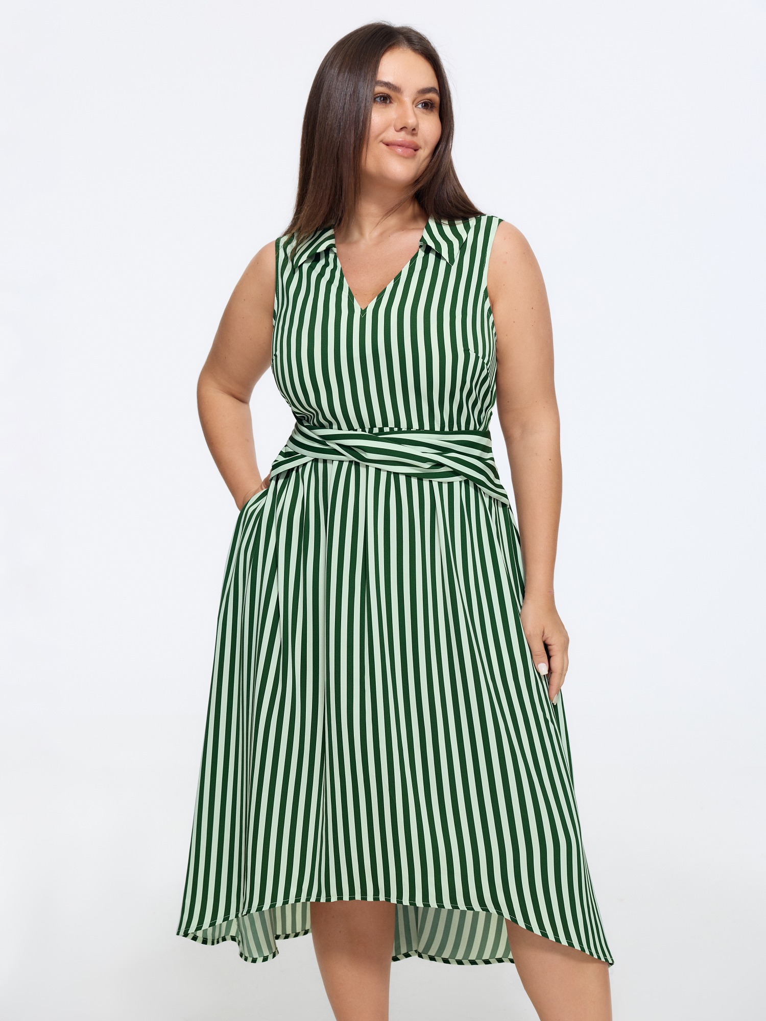 BloomChic Women's Plus Size Stripe Print Waist Twist Knot Midi Dress Truegreen Stripes Midi Office Wrap / Overlap 10/M