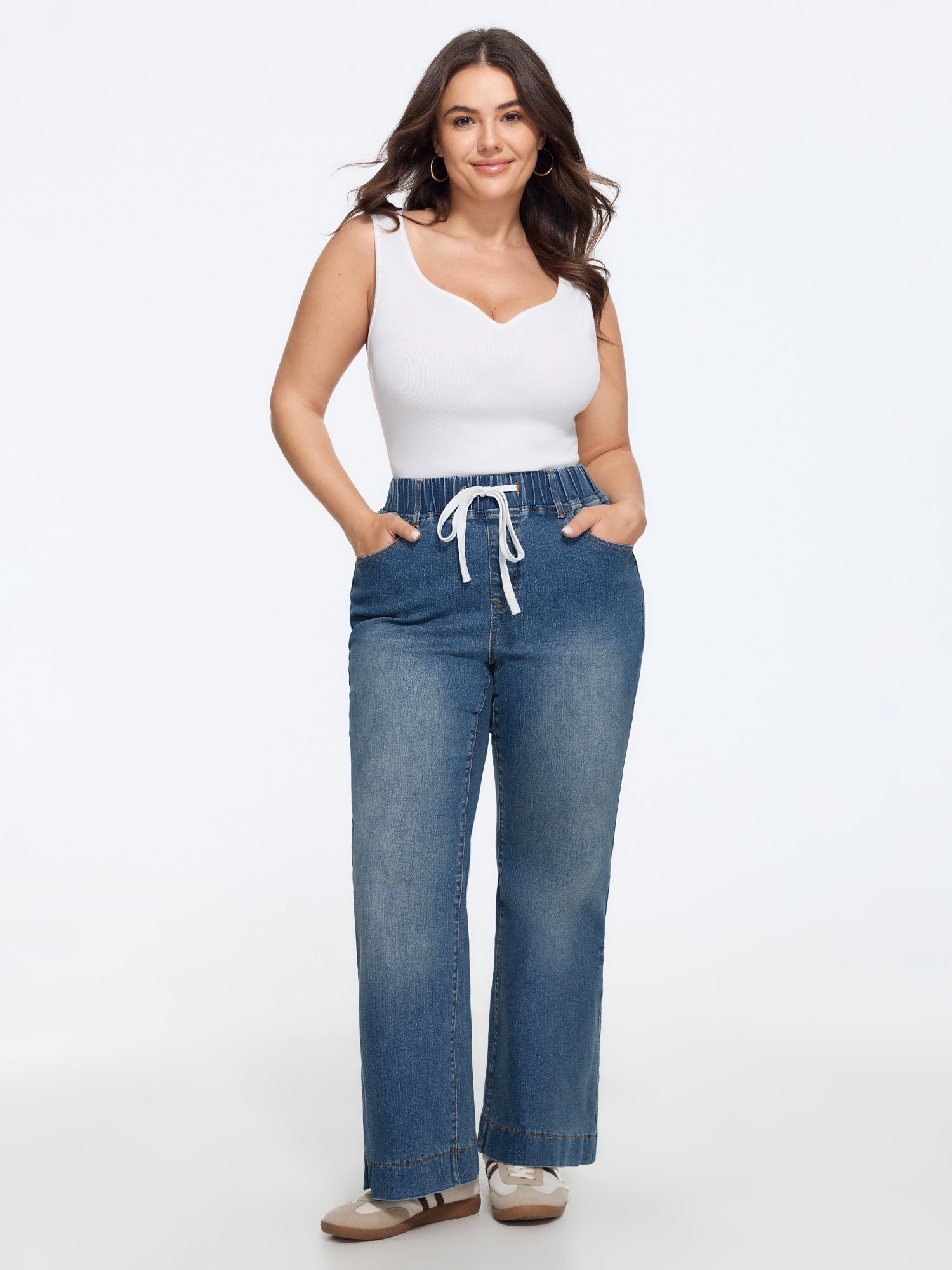 BloomChic Women's Plus Size Stretchy Drawstring Elastic Waist Straight Leg Jeans Bluevintage Non Straight fit 20/2X