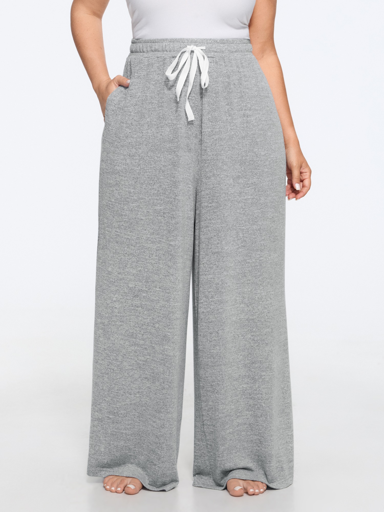 BloomChic Women's Plus Size Supersoft Heather Drawstring Waist Lounge Bottoms LightGray Length 10/M