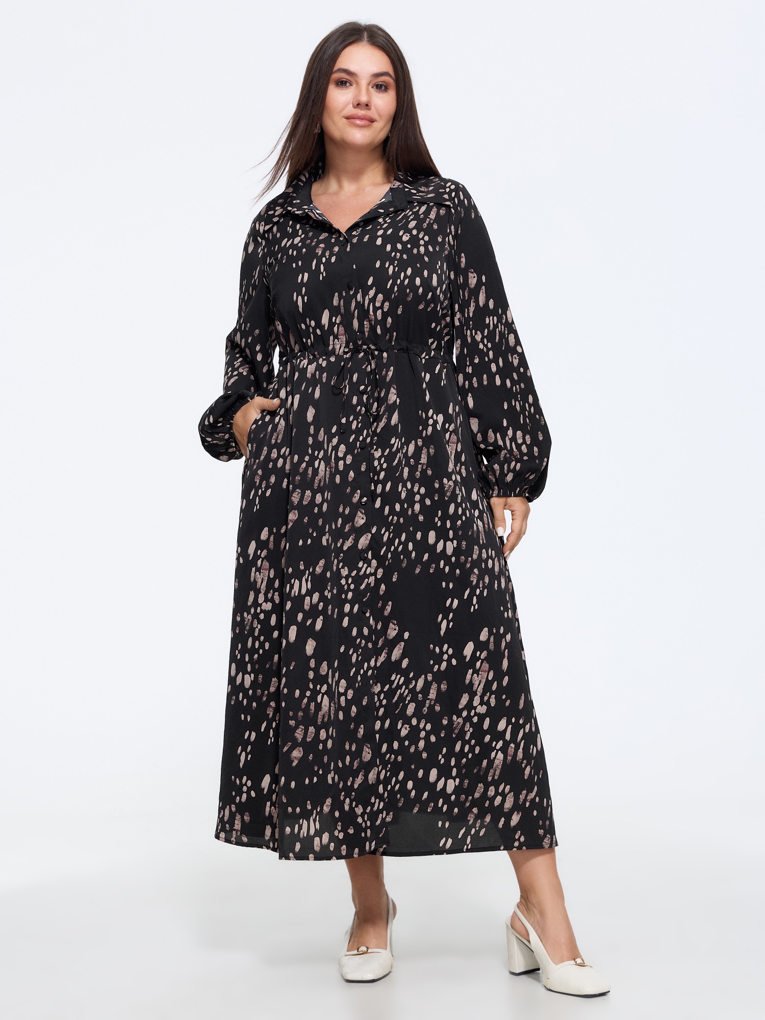 BloomChic Women's Plus Size Abstract Print Drawstring Waist Maxi Dress Black Leopard Maxi Office Bowknot 10/M