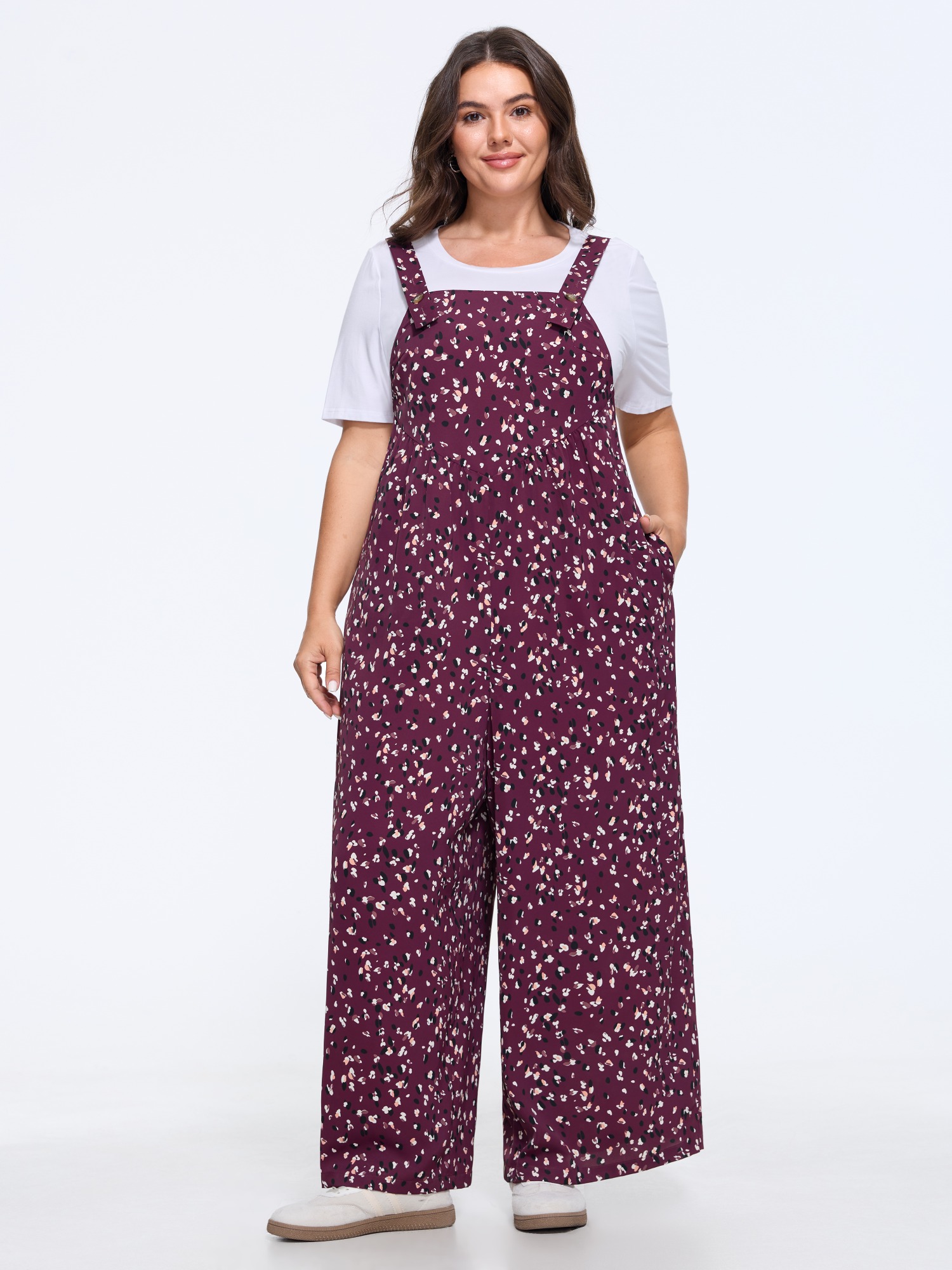 BloomChic Women's Plus Size Floral Print Pocket Adjustable Shoulder Straps Jumpsuit Lava Falls Everyday-Casual Relaxed Fit 18-20/2X
