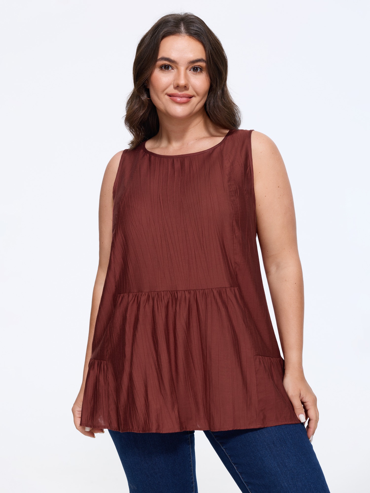 BloomChic Women's Plus Size Supersoft Textured Round Neck Tank Top Maroon Everyday-Casual A-line Round Neck 10/M