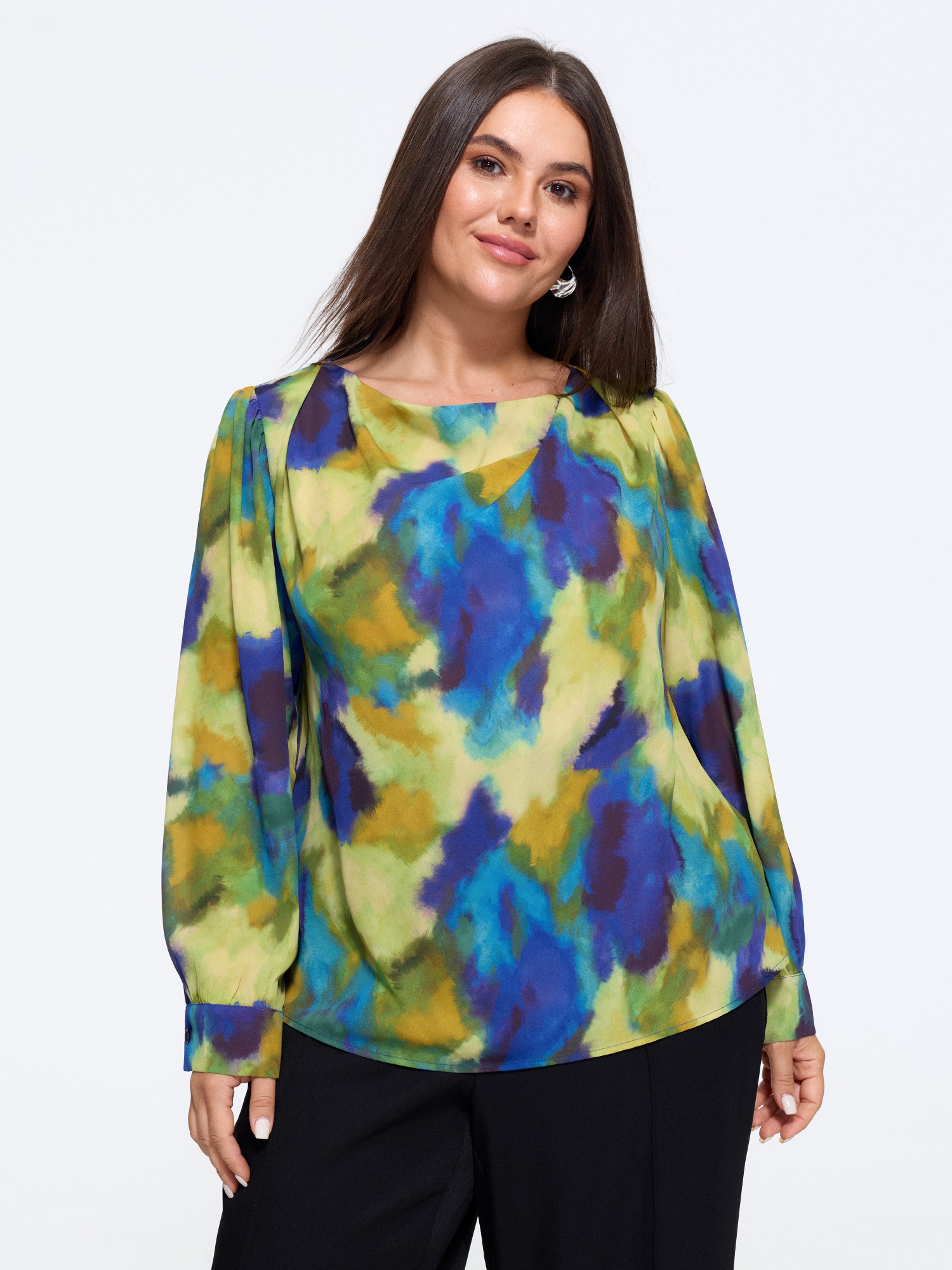 Bloomchic Watercolor Abstract Print Boat Neck Blouse In Multicolor