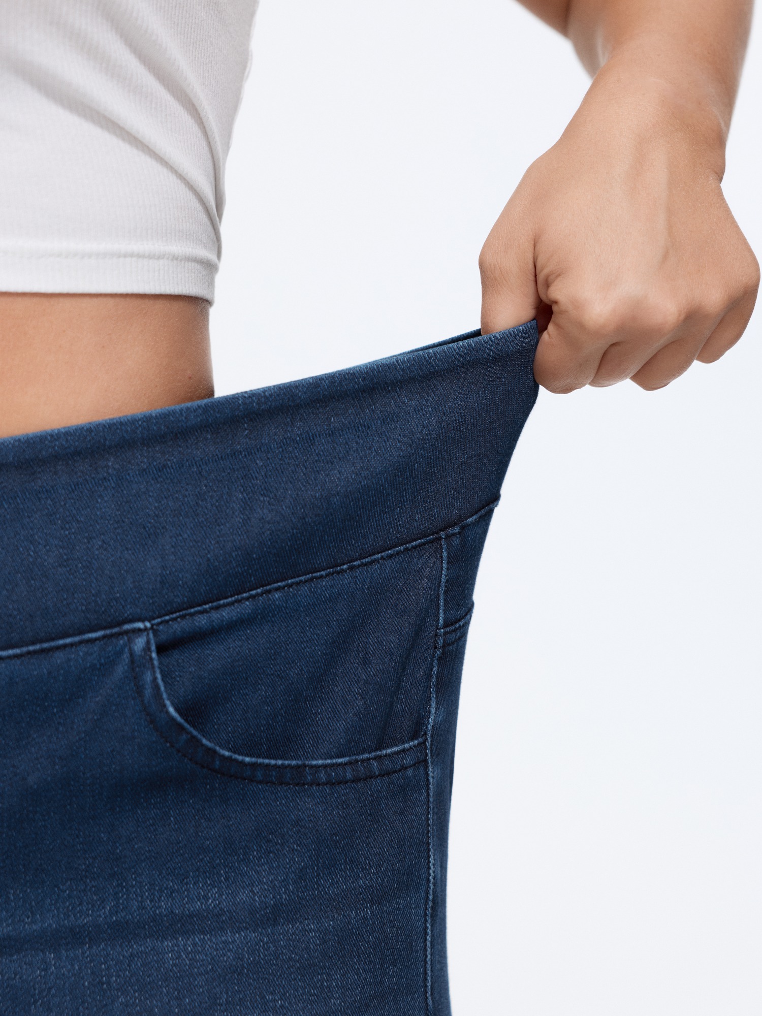 Bloomchic Stretchy Pull-on Wide-leg Knit Jeans In Denim Medium Blue