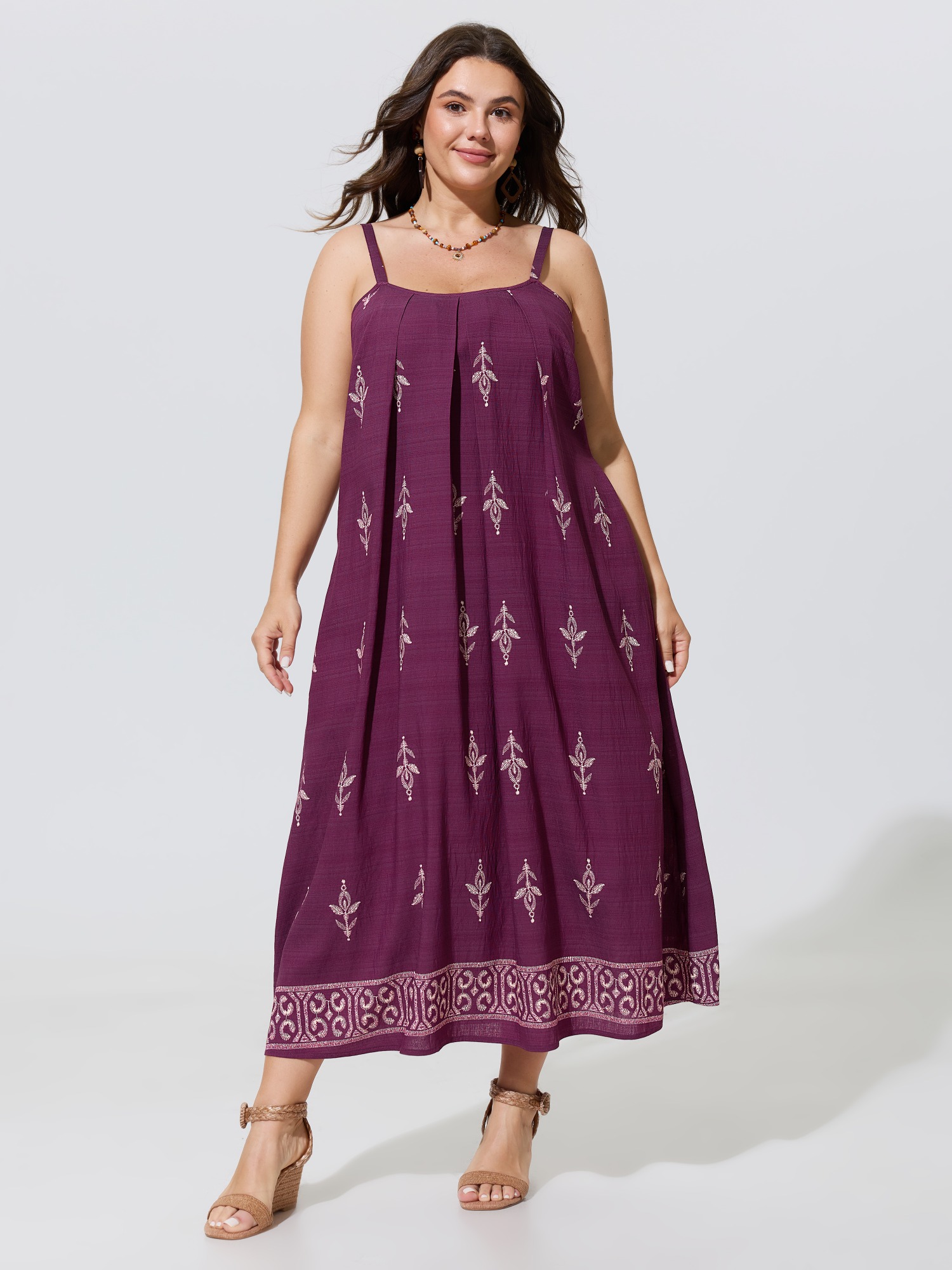BloomChic Women's Plus Size Geometric Print Color Contrast Maxi Dress Deeppurplered Ethnic Floral Maxi Vacation Non 10/M