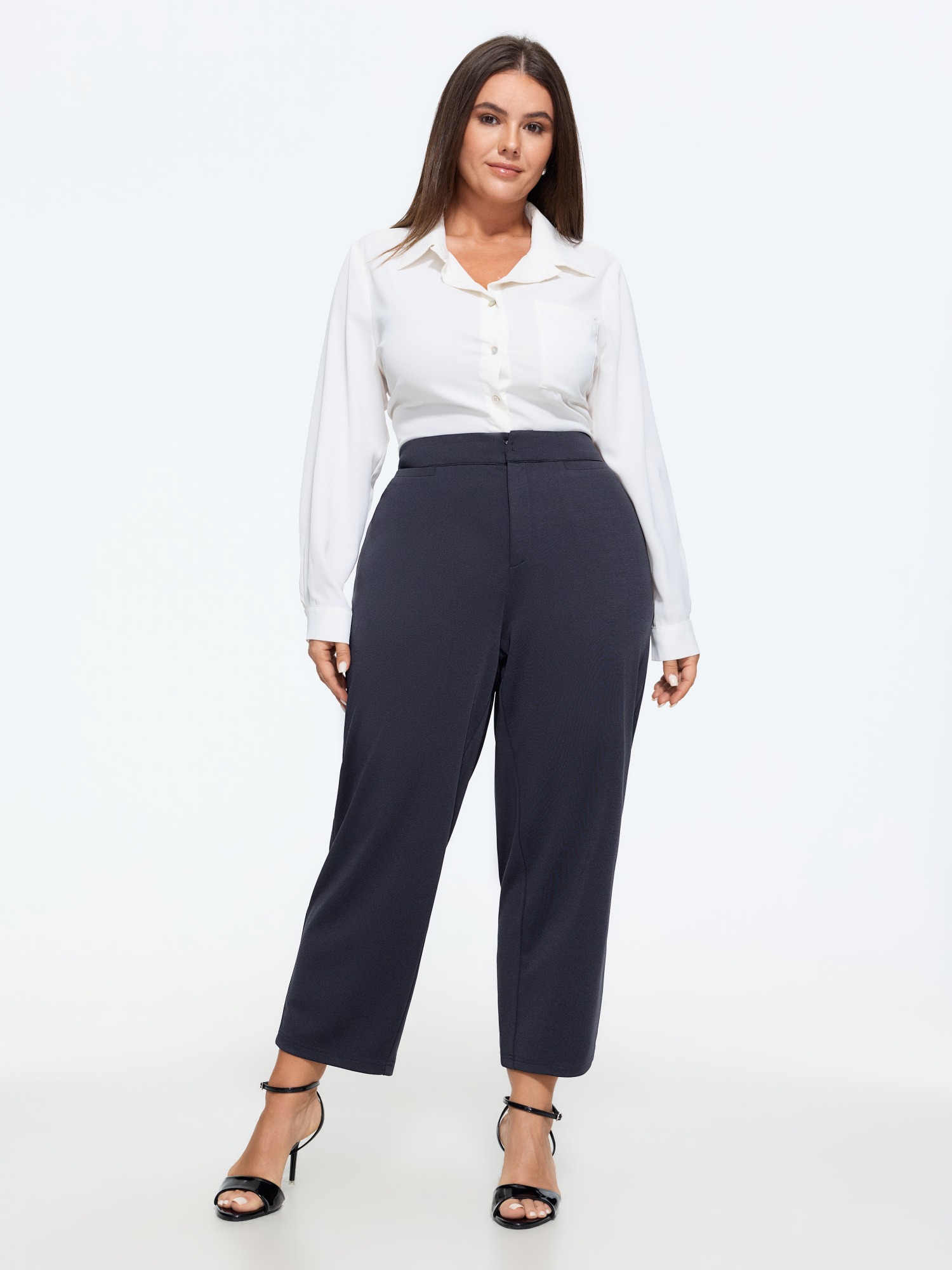 Bloomchic Stretch Solid Pockets Straight Leg Pants In Darkblue