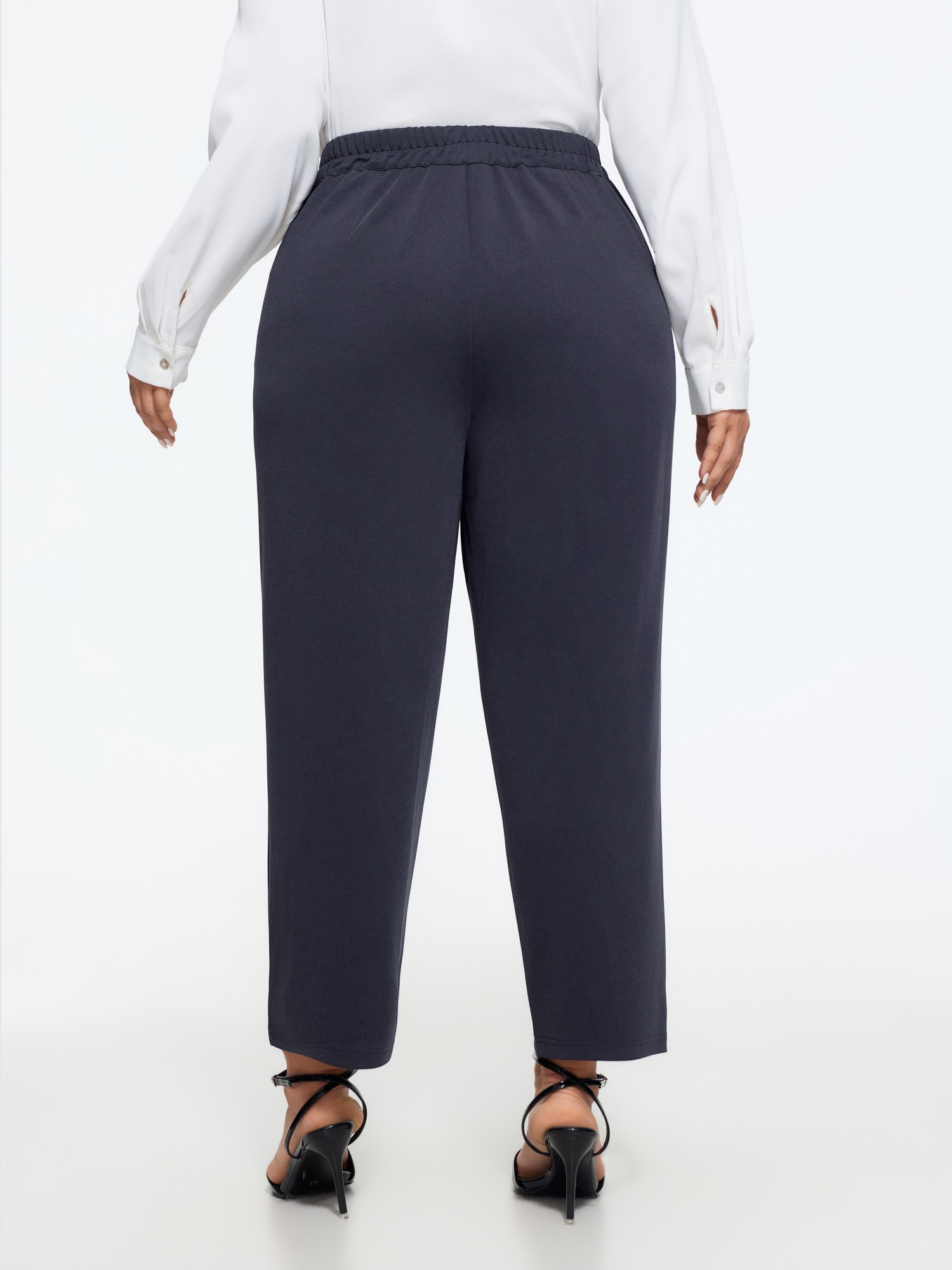 Bloomchic Stretch Solid Pockets Straight Leg Pants In Darkblue