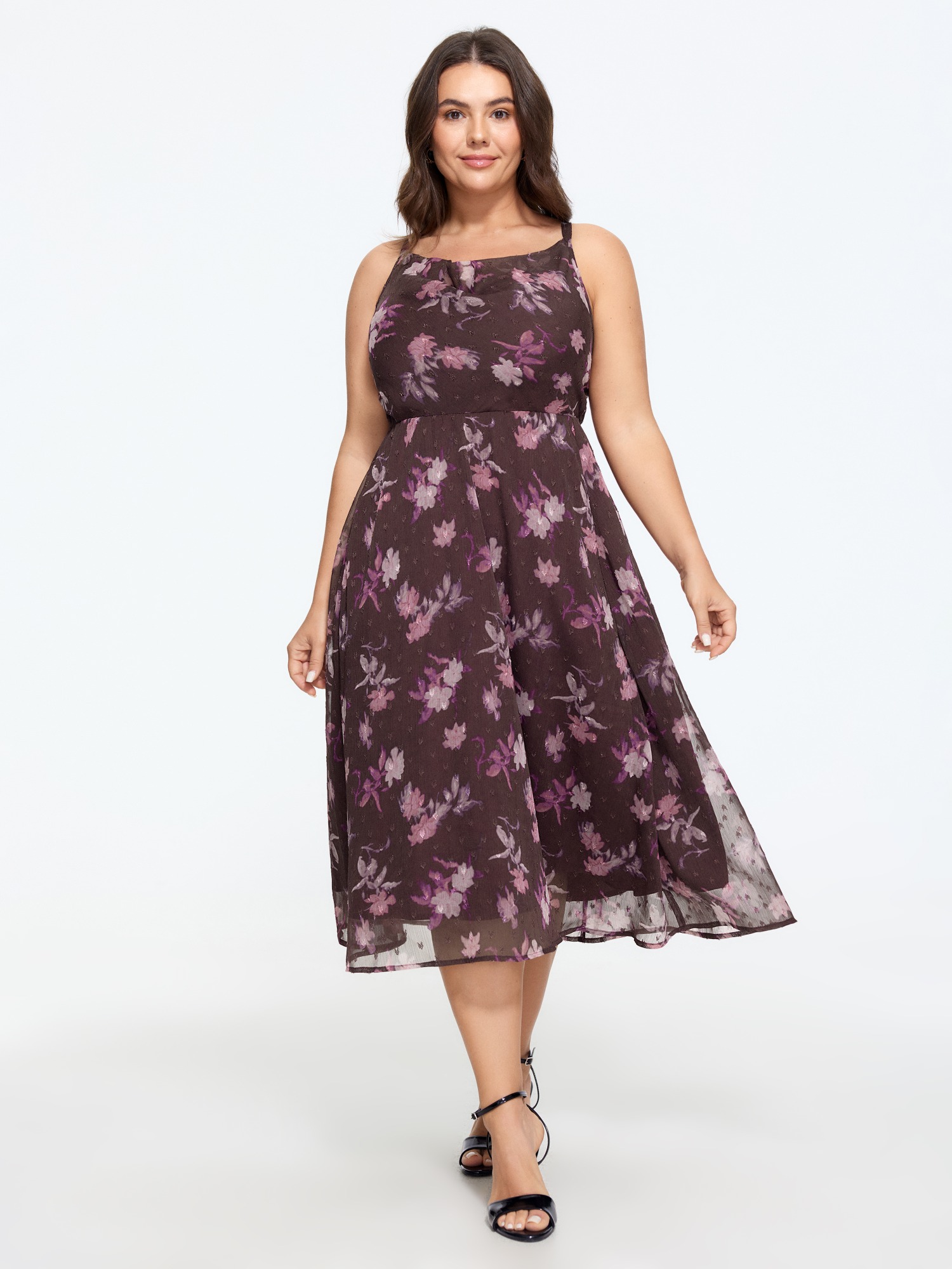 BloomChic Women's Plus Size Floral Print Cowl Neck Flowy Midi Dress Plum Floral Maxi Everyday-Elegant Backless 22-24/3X