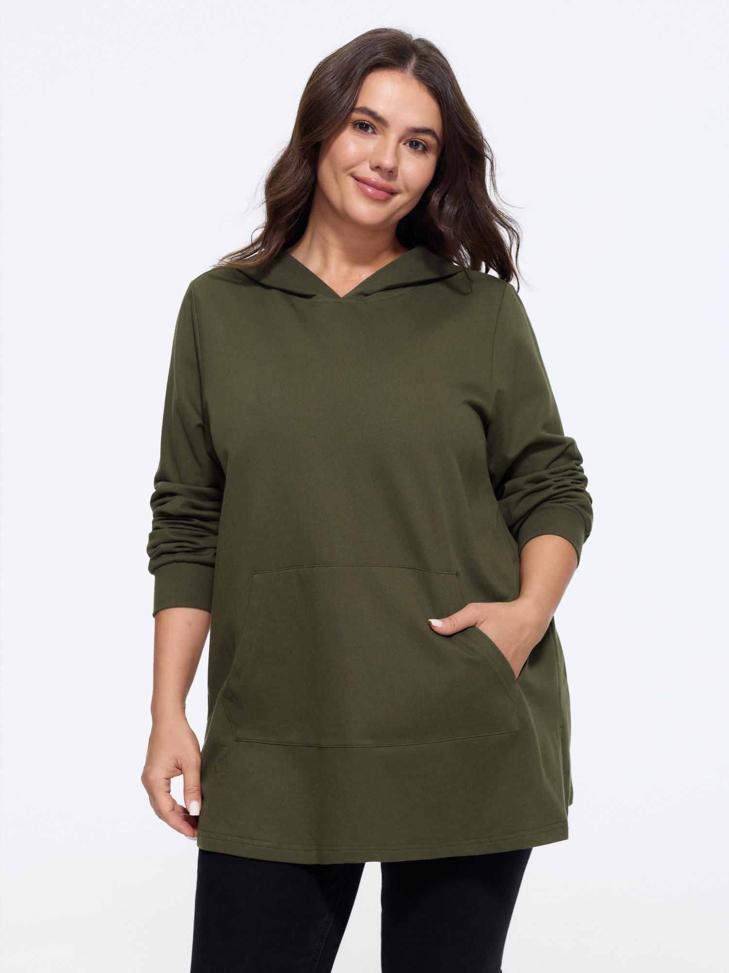 BloomChic Plus Size Cotton Kangaroo Pocket Loose Fit Hoodie Sweatshirt - Women's ArmyGreen Star & Moon Round Neck Comfort Midsection Fit Long Sleeve Leisure Sweatshirts 14/M
