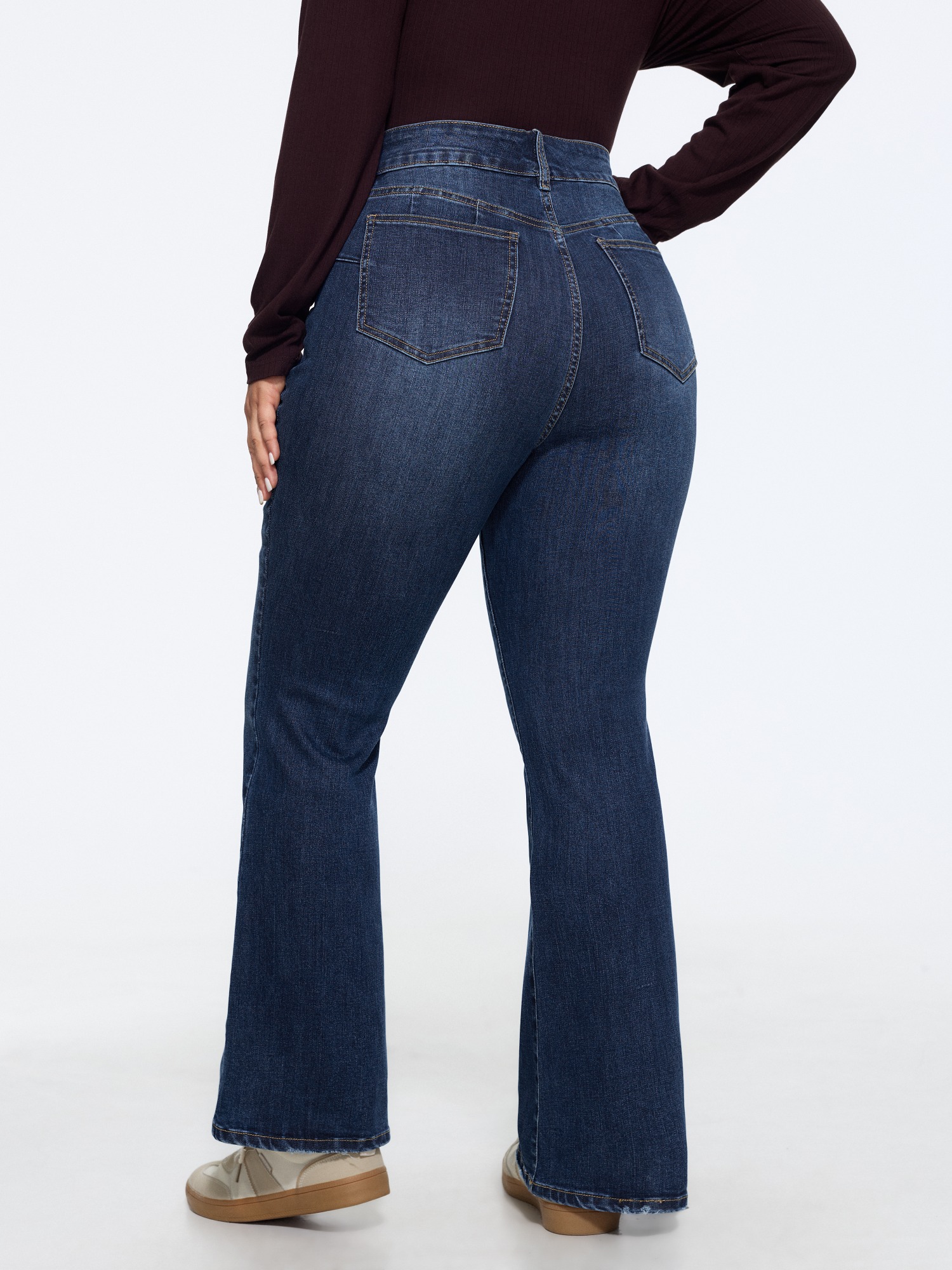 Bloomchic Stretch Raw Hem Bootcut Jeans In Blue