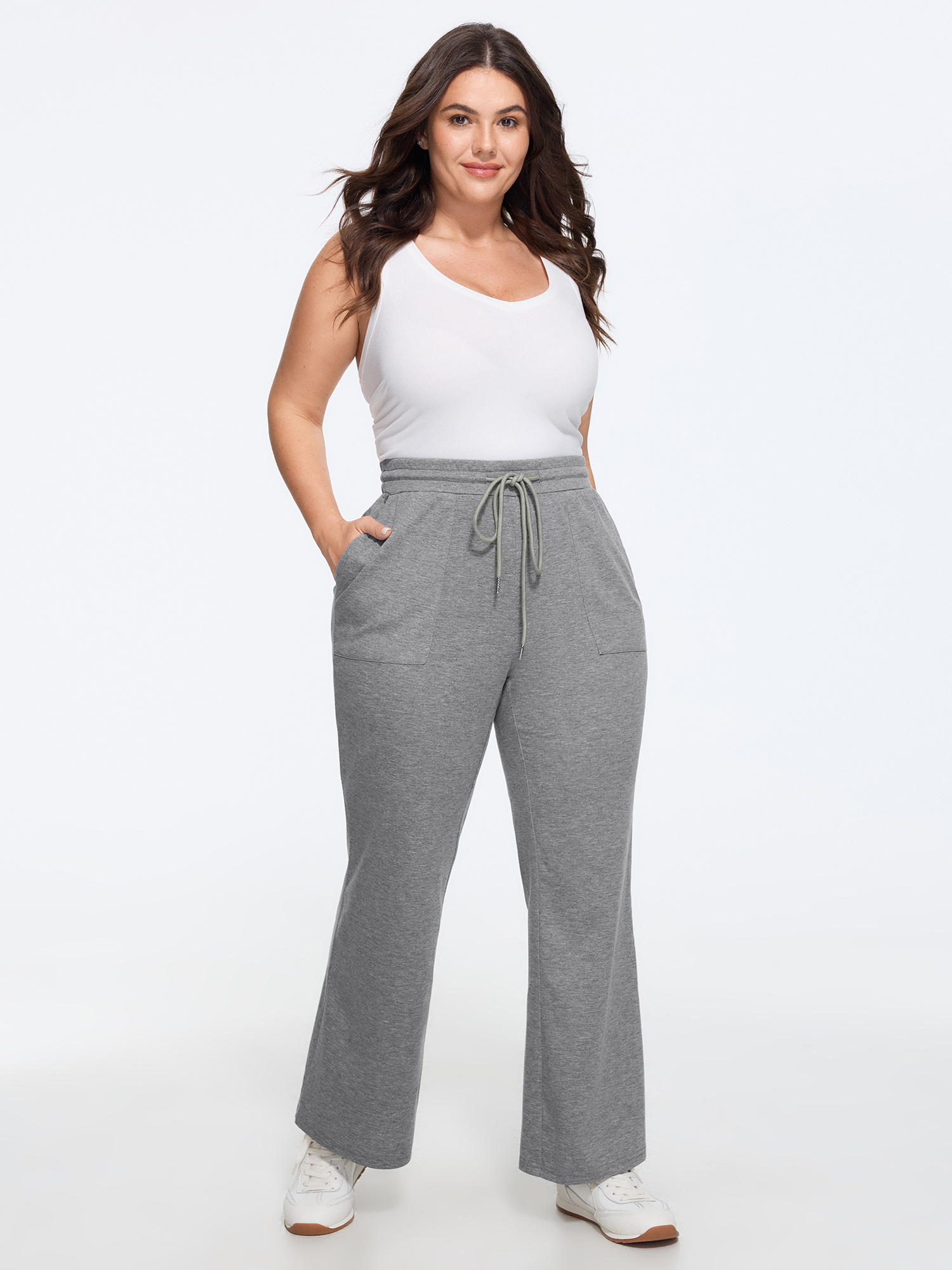 BloomChic Women's Plus Size Supersoft Heather Drawstring Waist Flare Pants DarkGray Flared Mid Rise Everyday-Casual 10/M