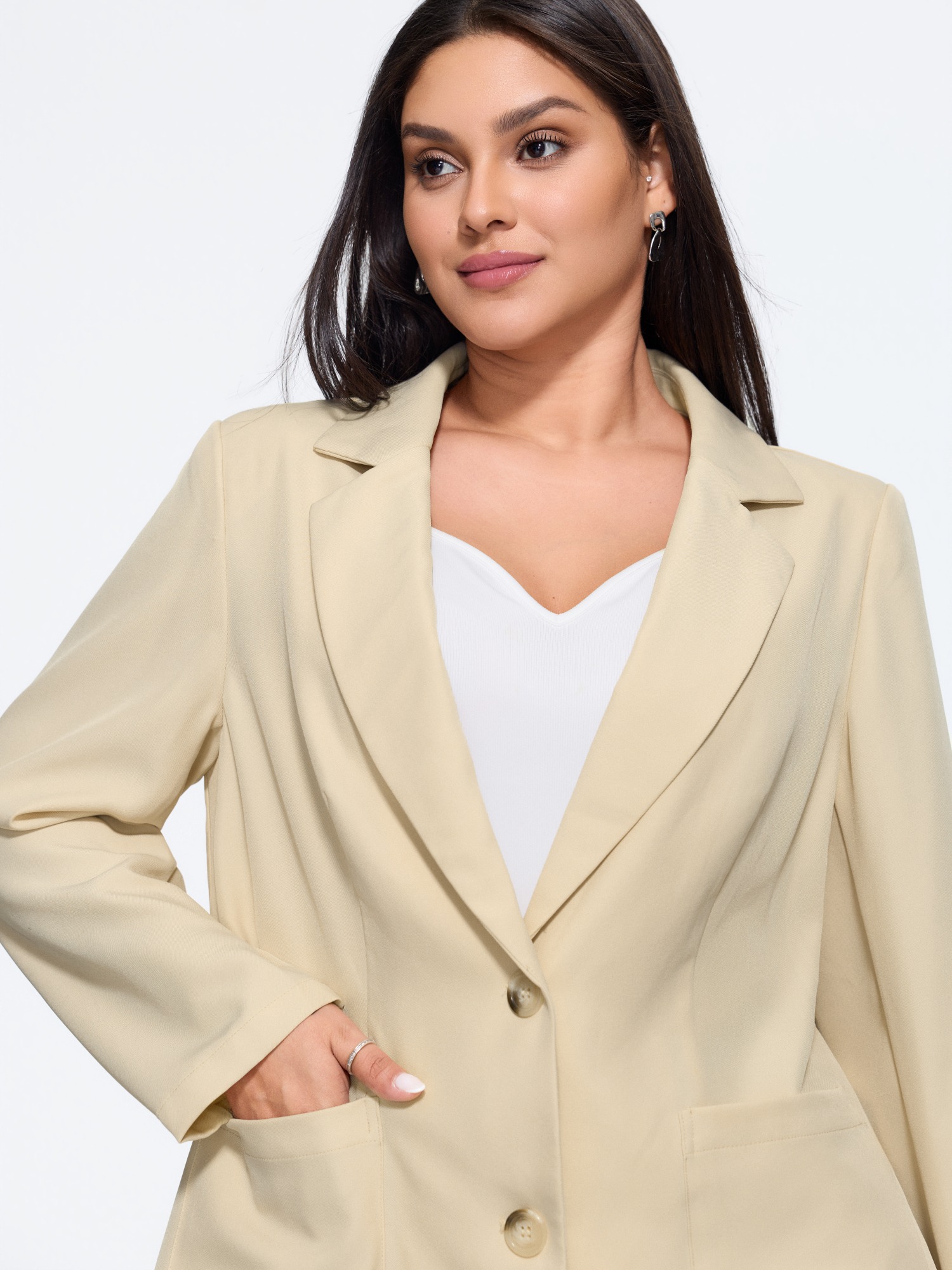 Bloomchic Lapel Collar Button Patch Pockets Blazer In Yellow