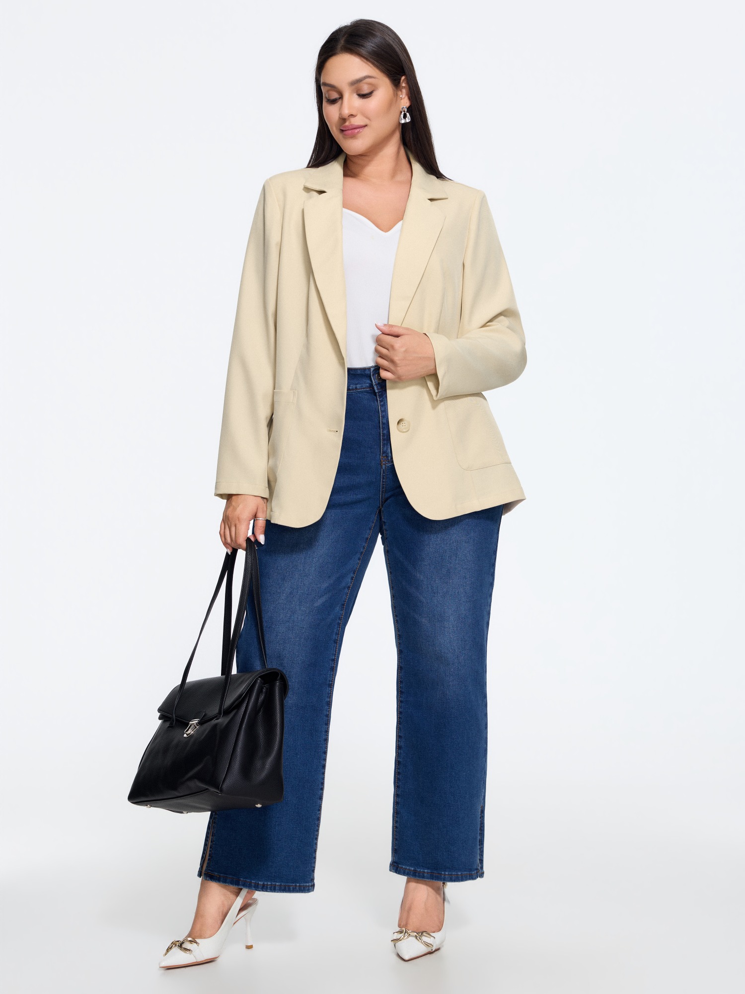 Bloomchic Lapel Collar Button Patch Pockets Blazer In Yellow