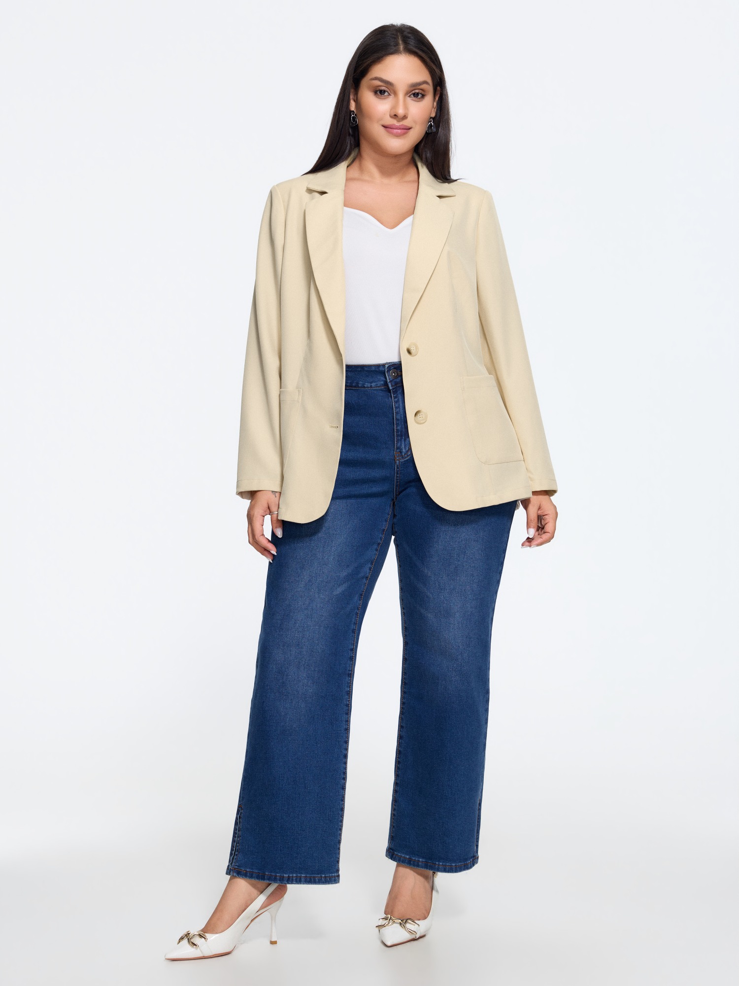 Bloomchic Lapel Collar Button Patch Pockets Blazer In Yellow