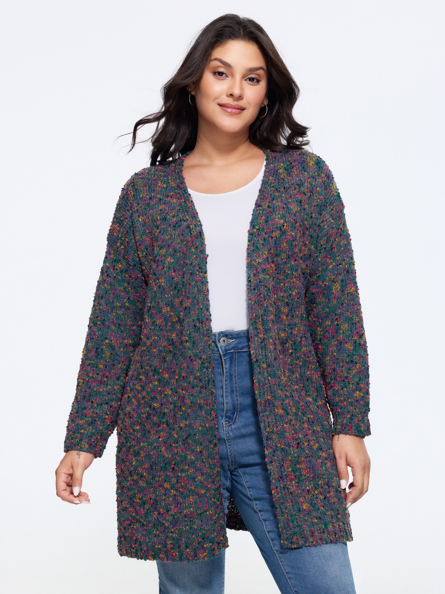 BloomChic Women's Plus Size Color Textured Open Front Cardigan Harbor Blue Long Sleeve V-Neck 12/L