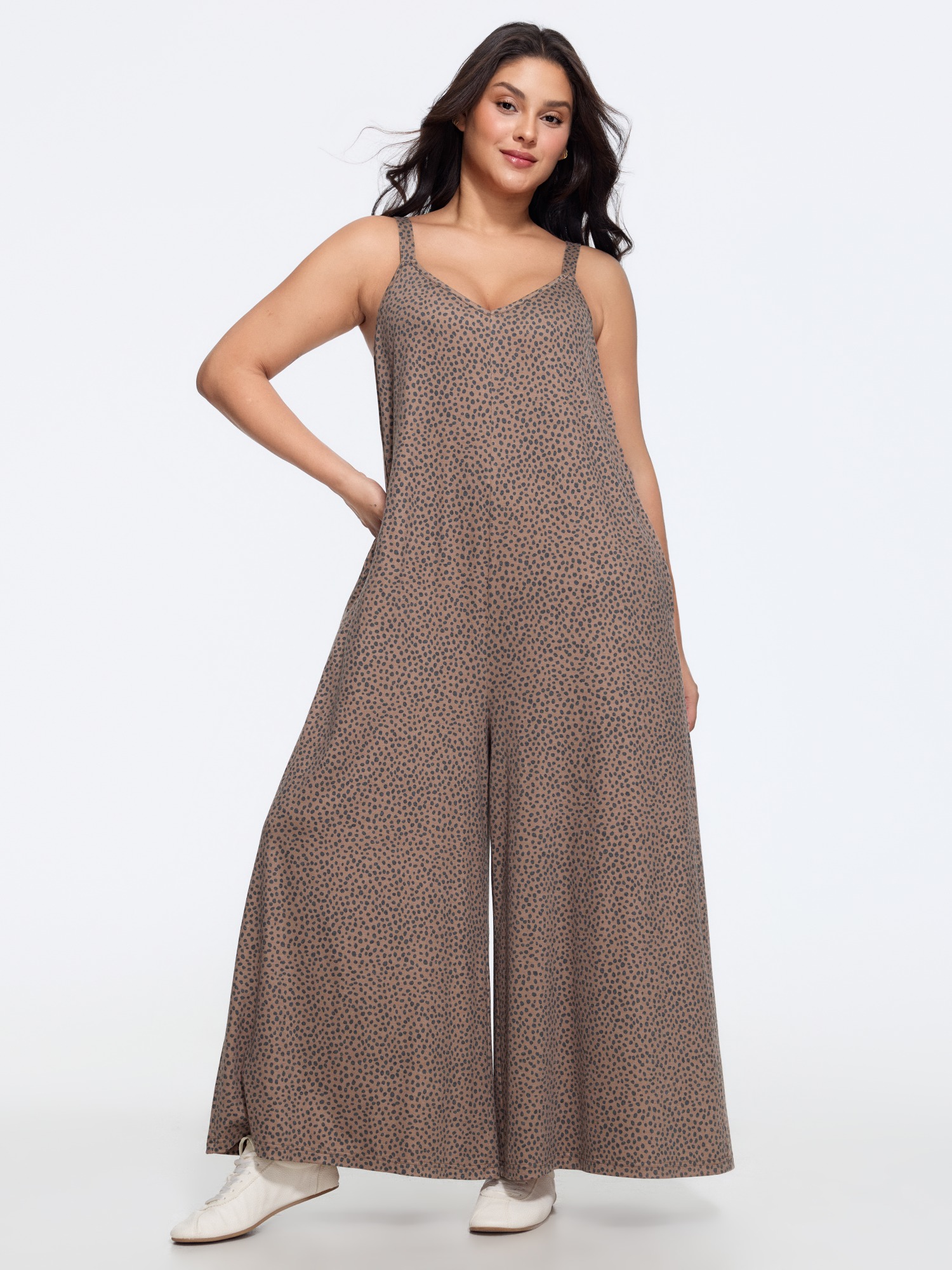 Bloomchic Supersoft Leopard Print Sleeveless Wide Leg Jumpsuit In Chocolate Lab