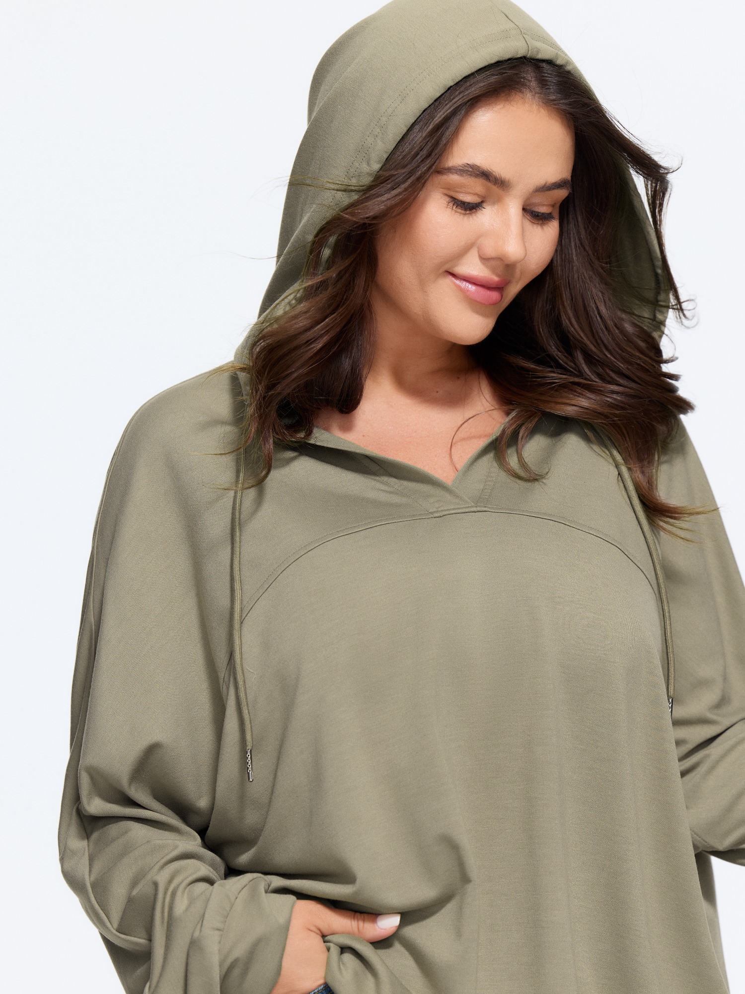 BloomChic Women's Plus Size Cotton Relaxed Fit Drawstring Hooded Sweatshirt LightGray Everyday-Casual Hooded Neck 18-20/2X