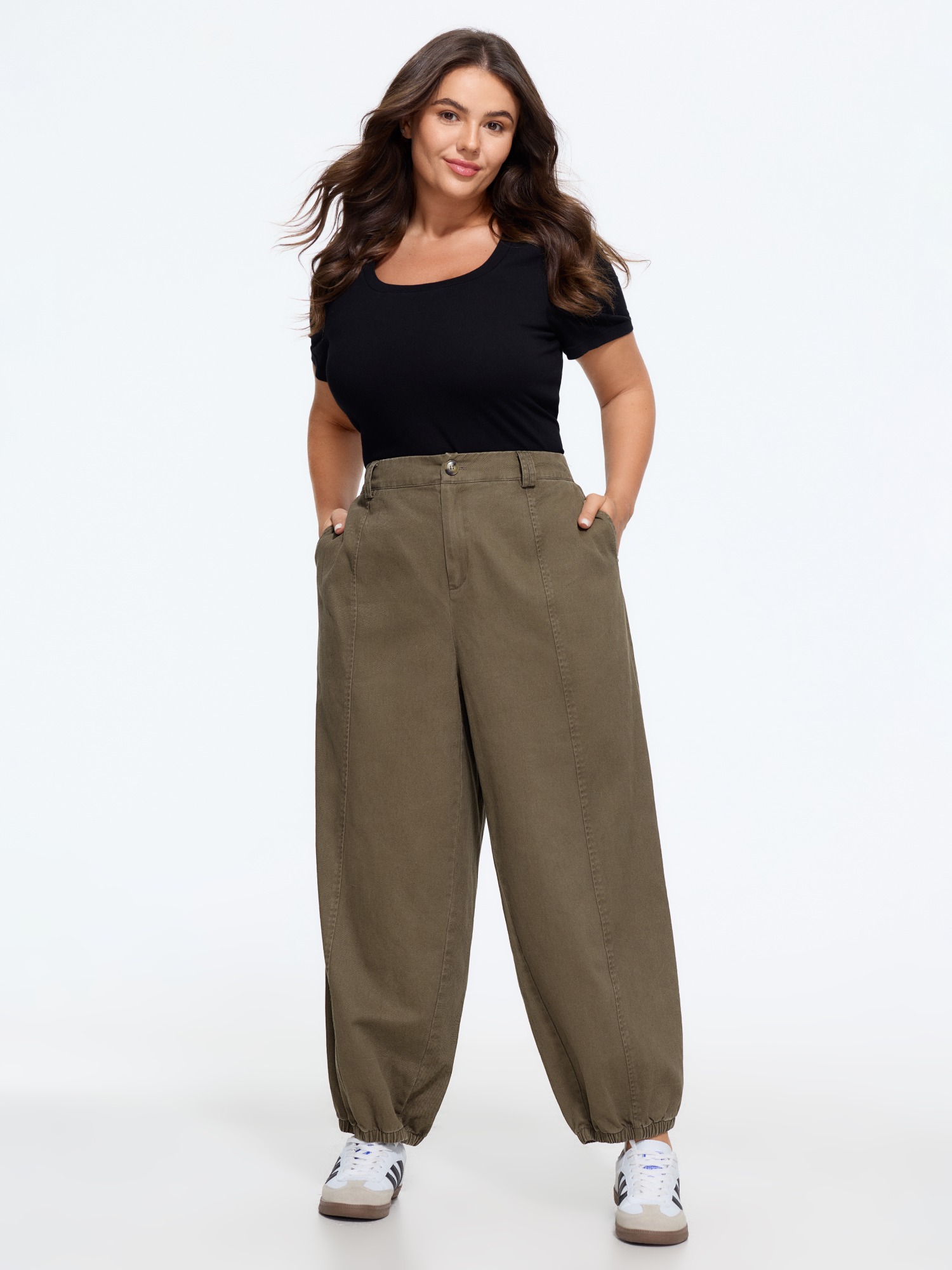 Bloomchic Vintage Seamed Pocket Jogger Pants In Armygreen