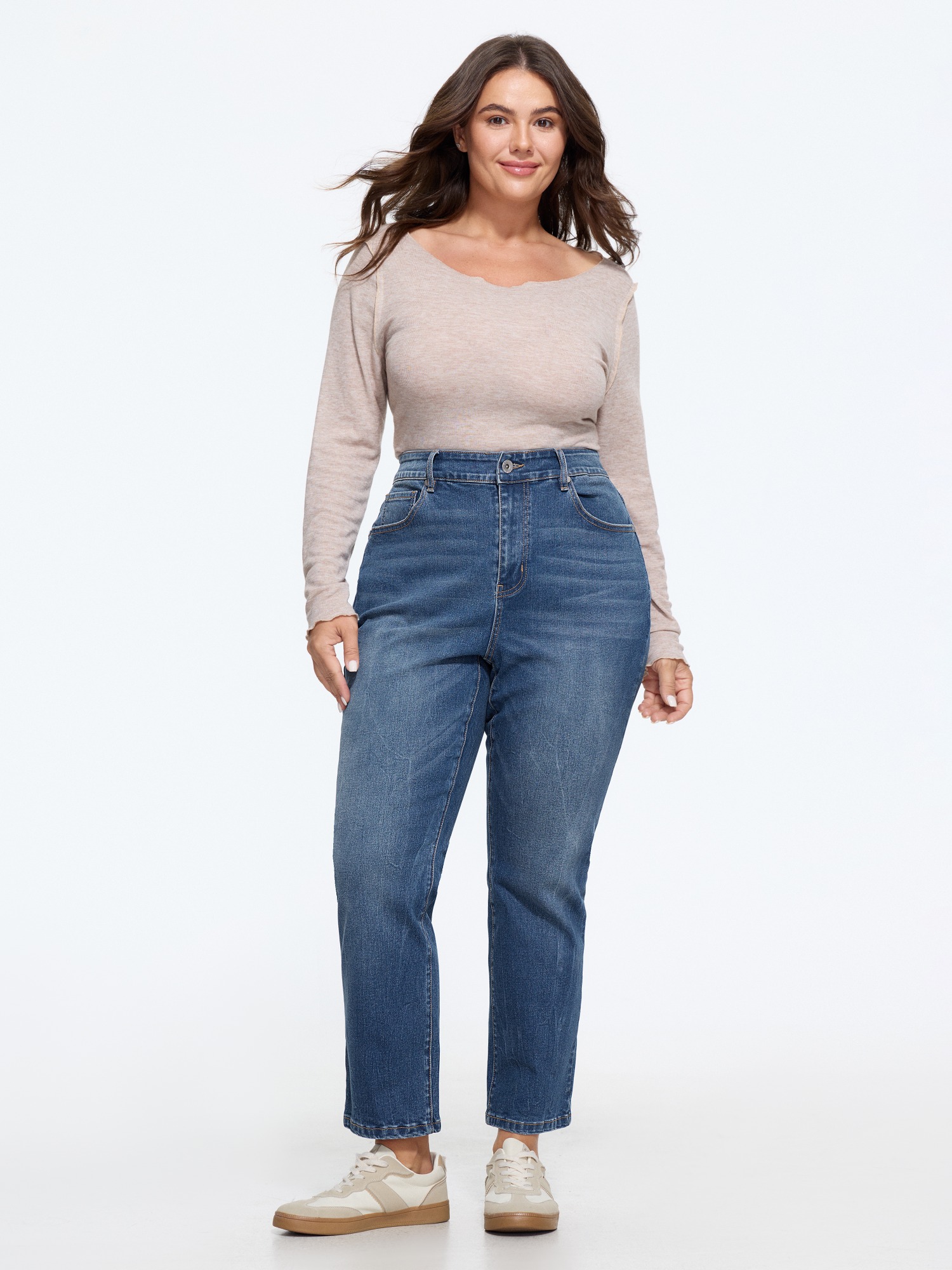 BloomChic Women's Plus Size Stretch Washed Straight Leg Jeans Midblue Non Straight fit High stretch 10/M