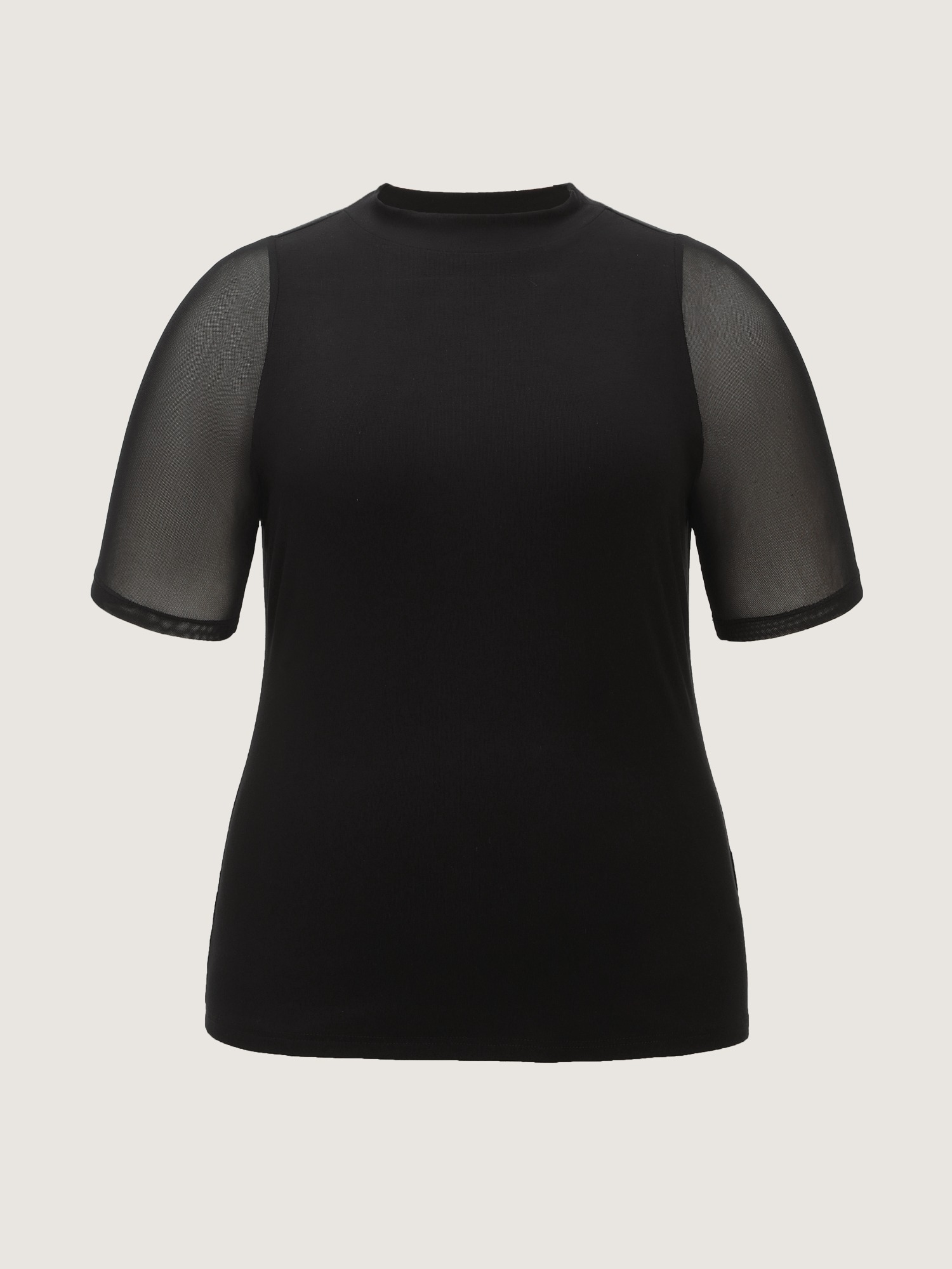 Bloomchic Stretch Mesh Mock Neck T-shirt In Black