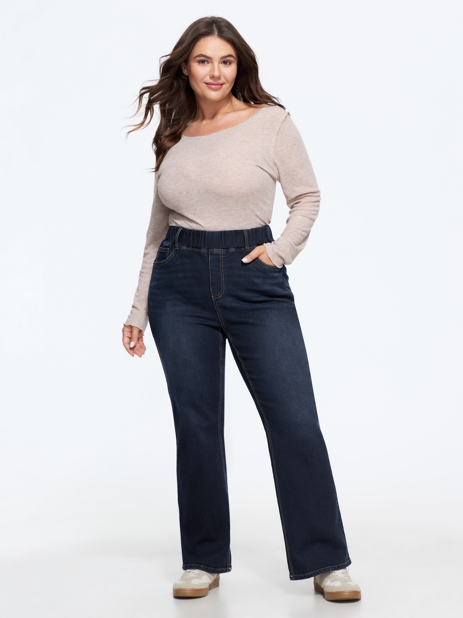 BloomChic Women's Plus Size Elastic Waist Stretchy Bootcut Flared Jeans Denim extra-darkblue not graphics Non Straight fit High stretch 10/M