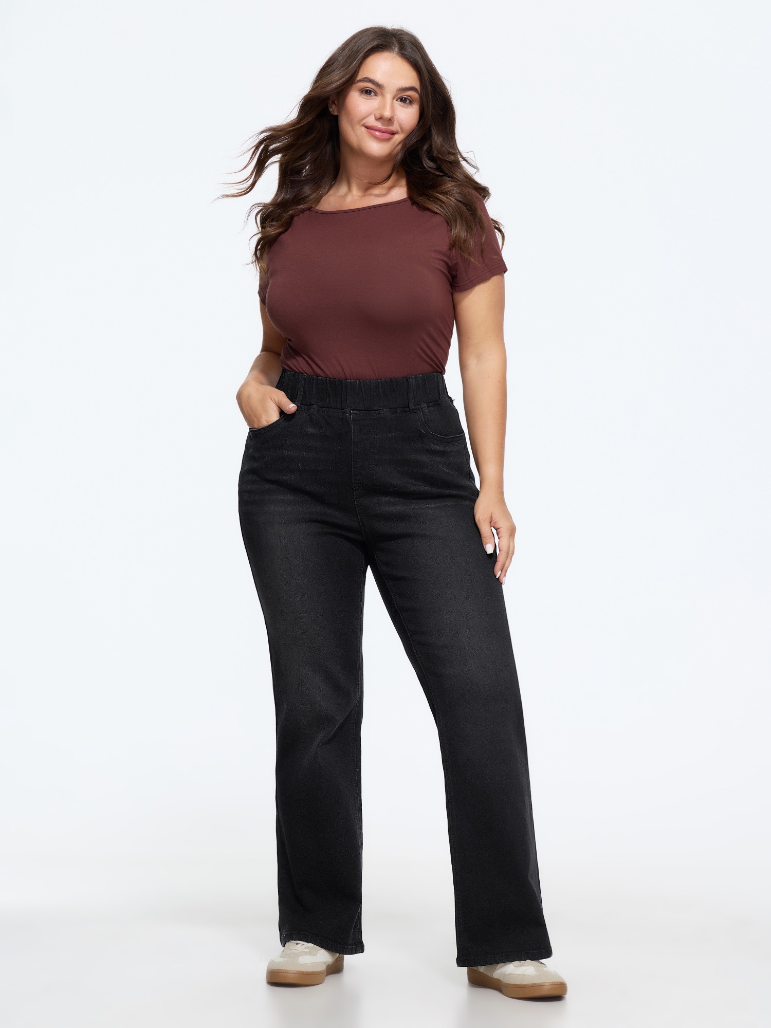 BloomChic Women's Plus Size Elastic Waist Stretchy Bootcut Flared Jeans Denimblack not graphics Non Straight fit High stretch 10/M