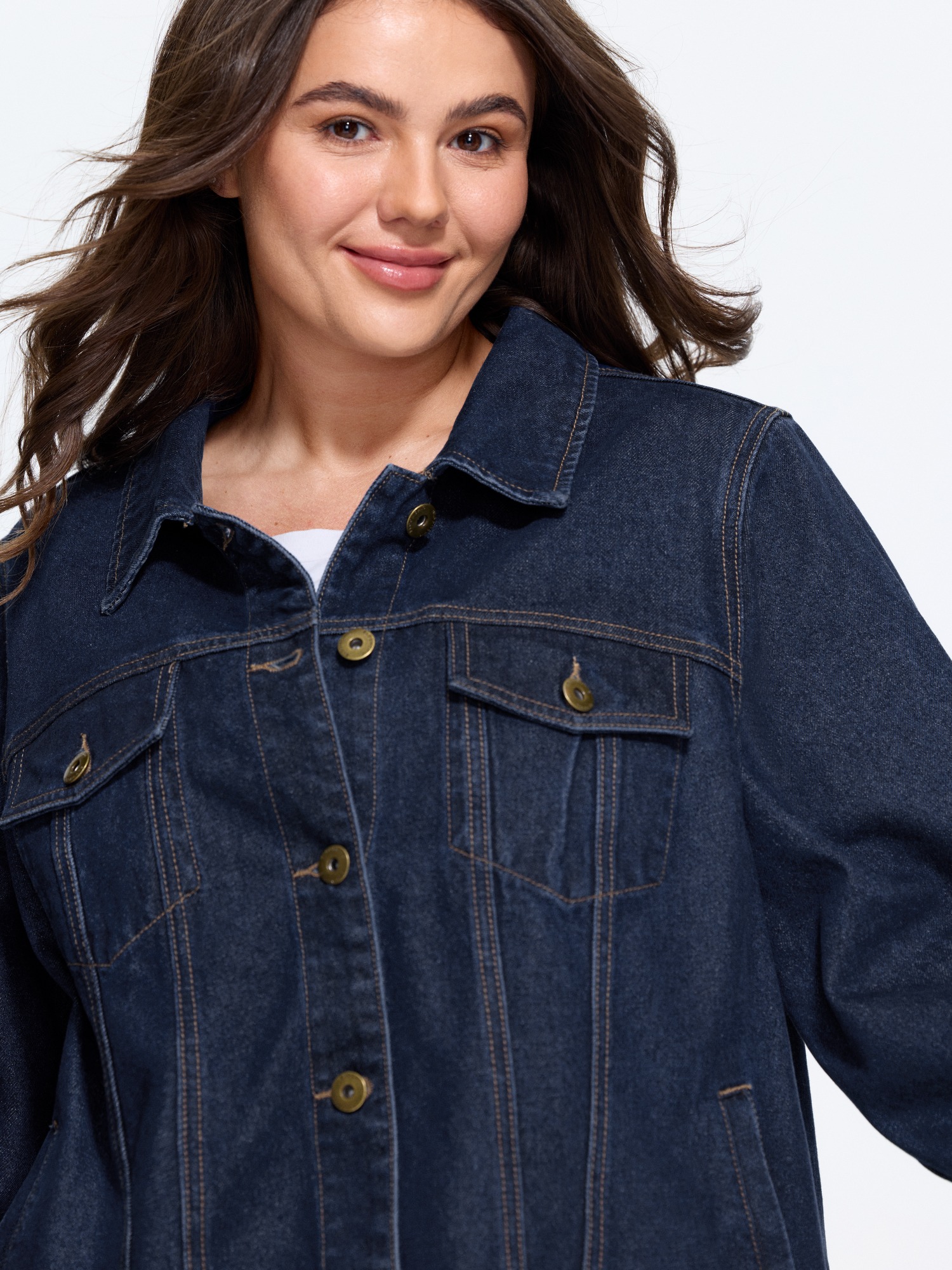 Bloomchic Stretch Classic Lapel Collar Button‑front Denim Jacket In Denim Extra-darkblue