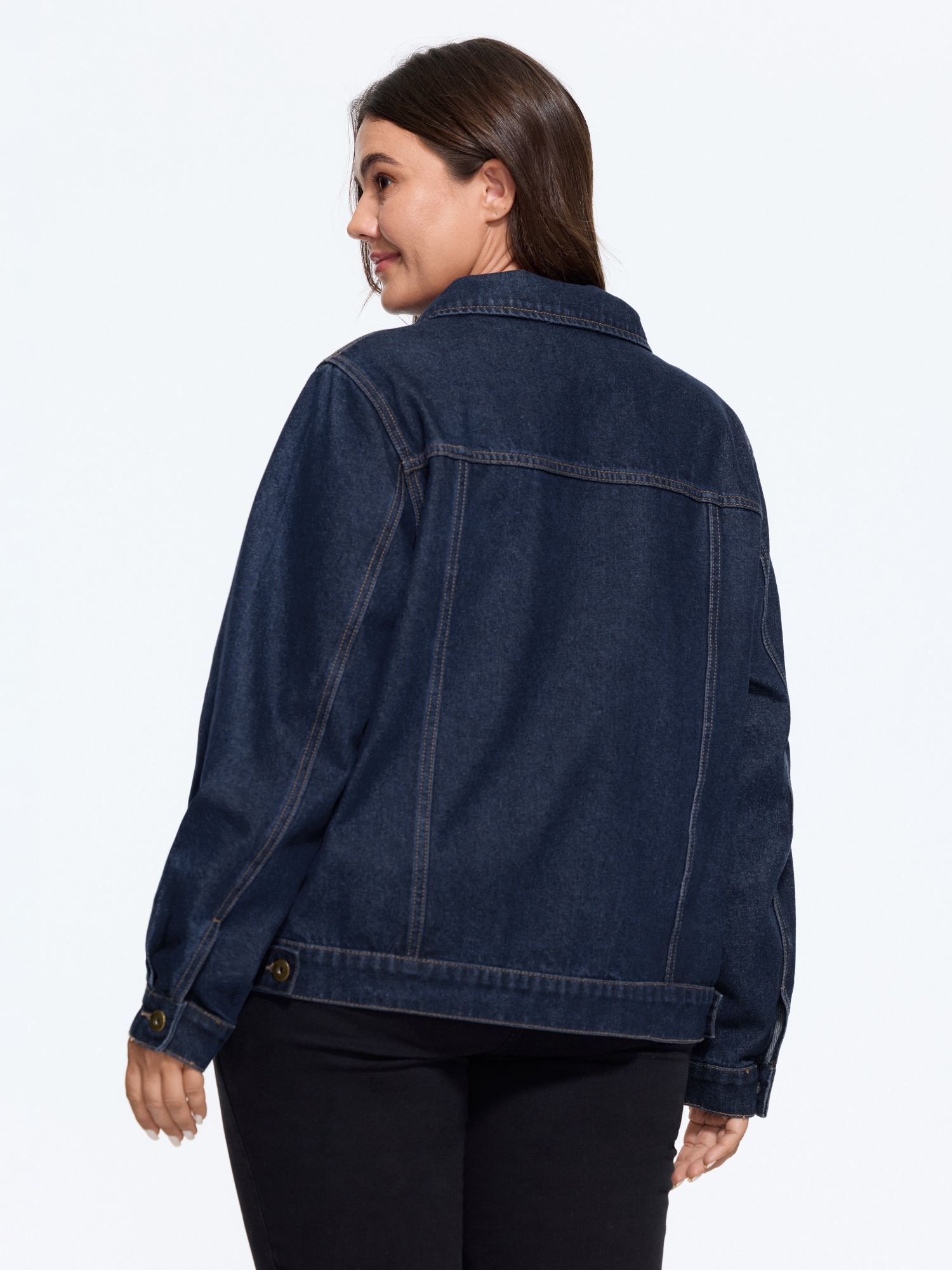 Bloomchic Stretch Classic Lapel Collar Button‑front Denim Jacket In Denim Extra-darkblue