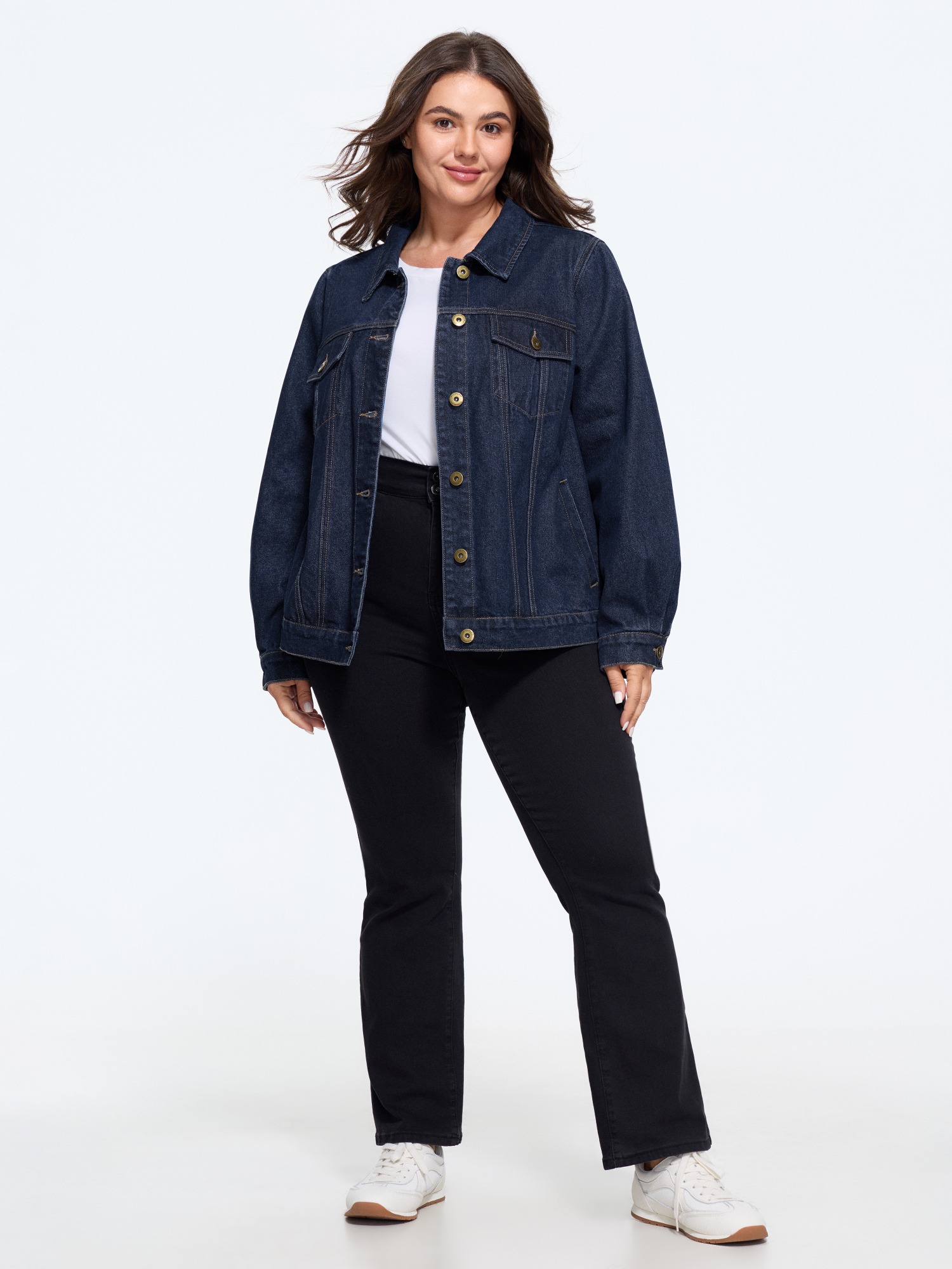 Bloomchic Stretch Classic Lapel Collar Button‑front Denim Jacket In Denim Extra-darkblue