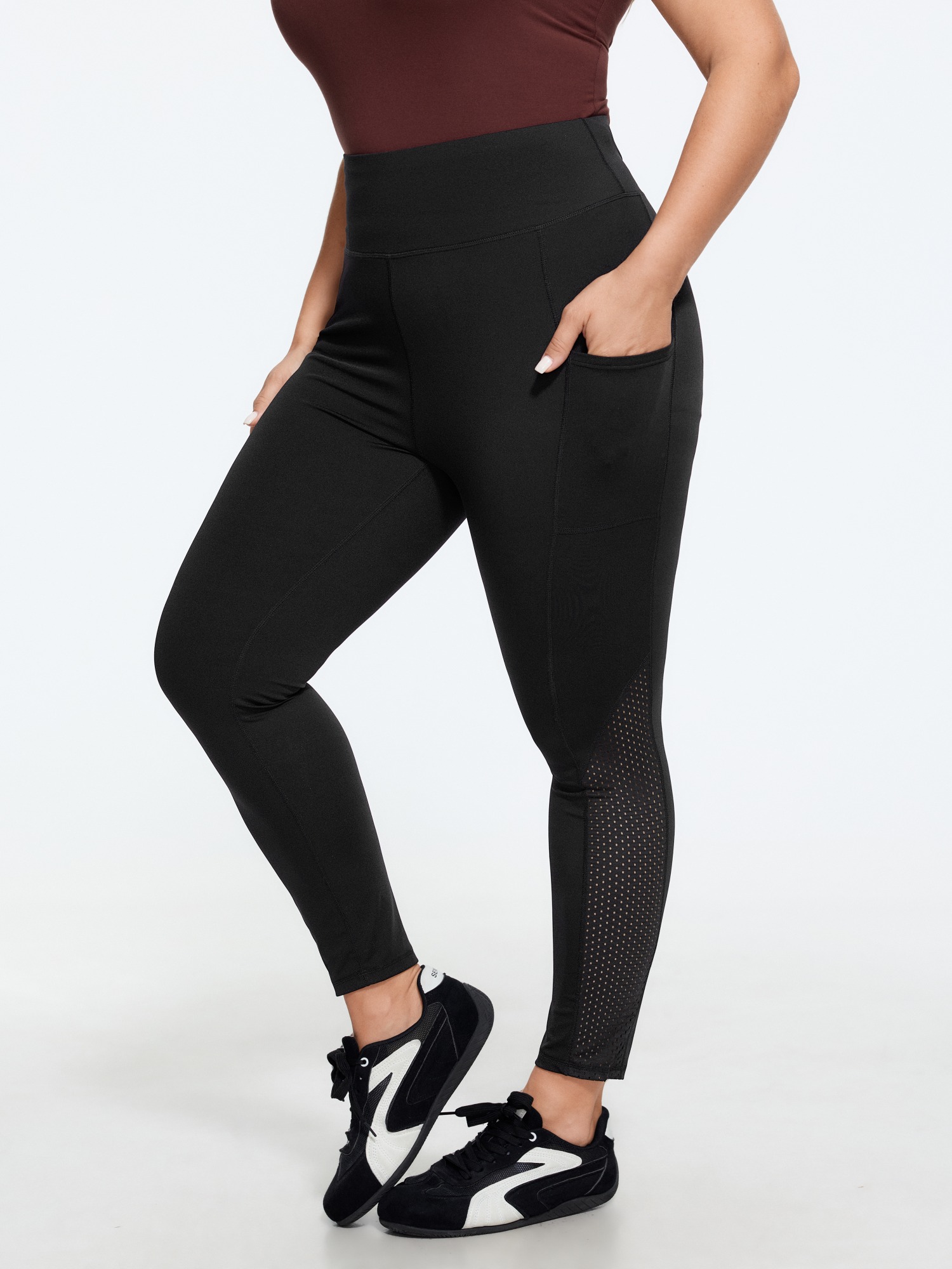 Bloomchic Stretch Cut Out Hem Pocket Leggings In Black