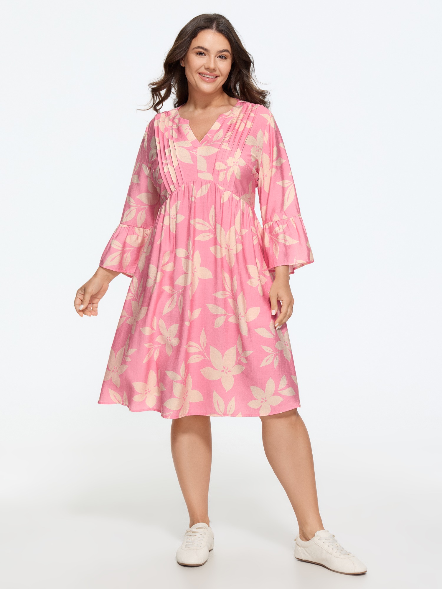 Bloomchic Supersoft Floral Print Front Pleated Mini Dress In Lightpink