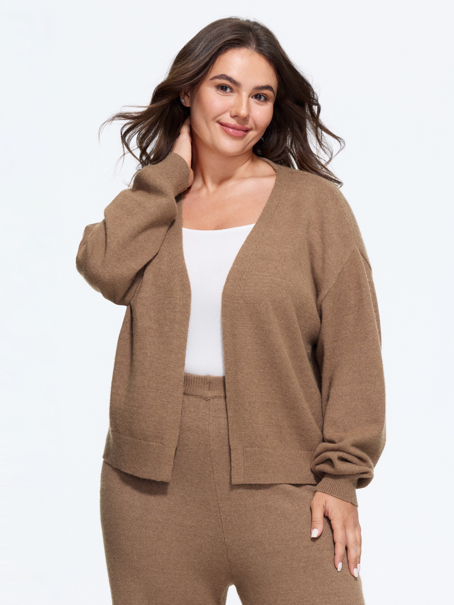 Bloomchic Solid Open Front Cropped Cardigan In Yellowishbrown