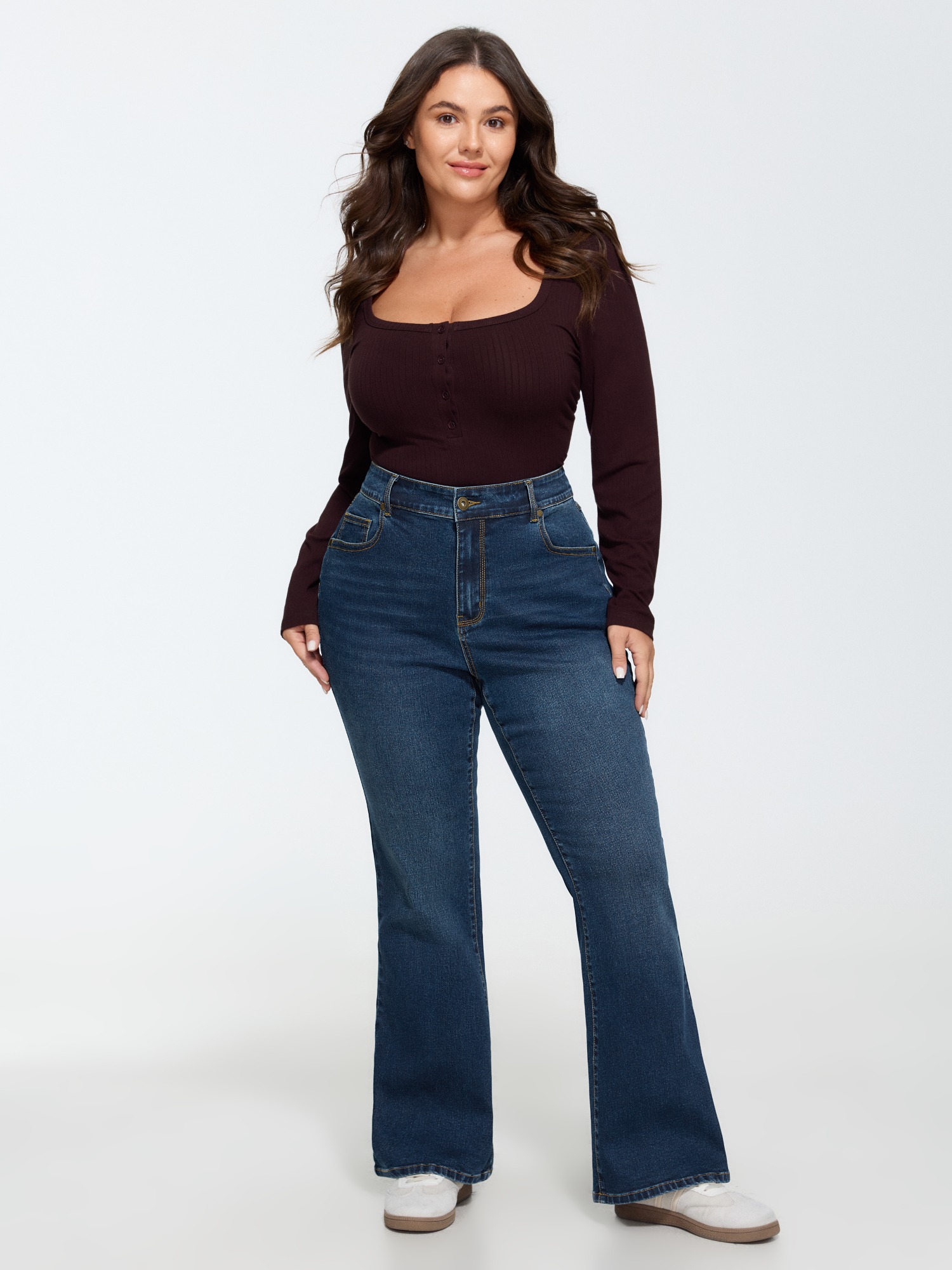 BloomChic Women's Plus Size Stretch Vintage Retro Bootcut Jeans Bluevintage Non Slight flare High stretch 10/M