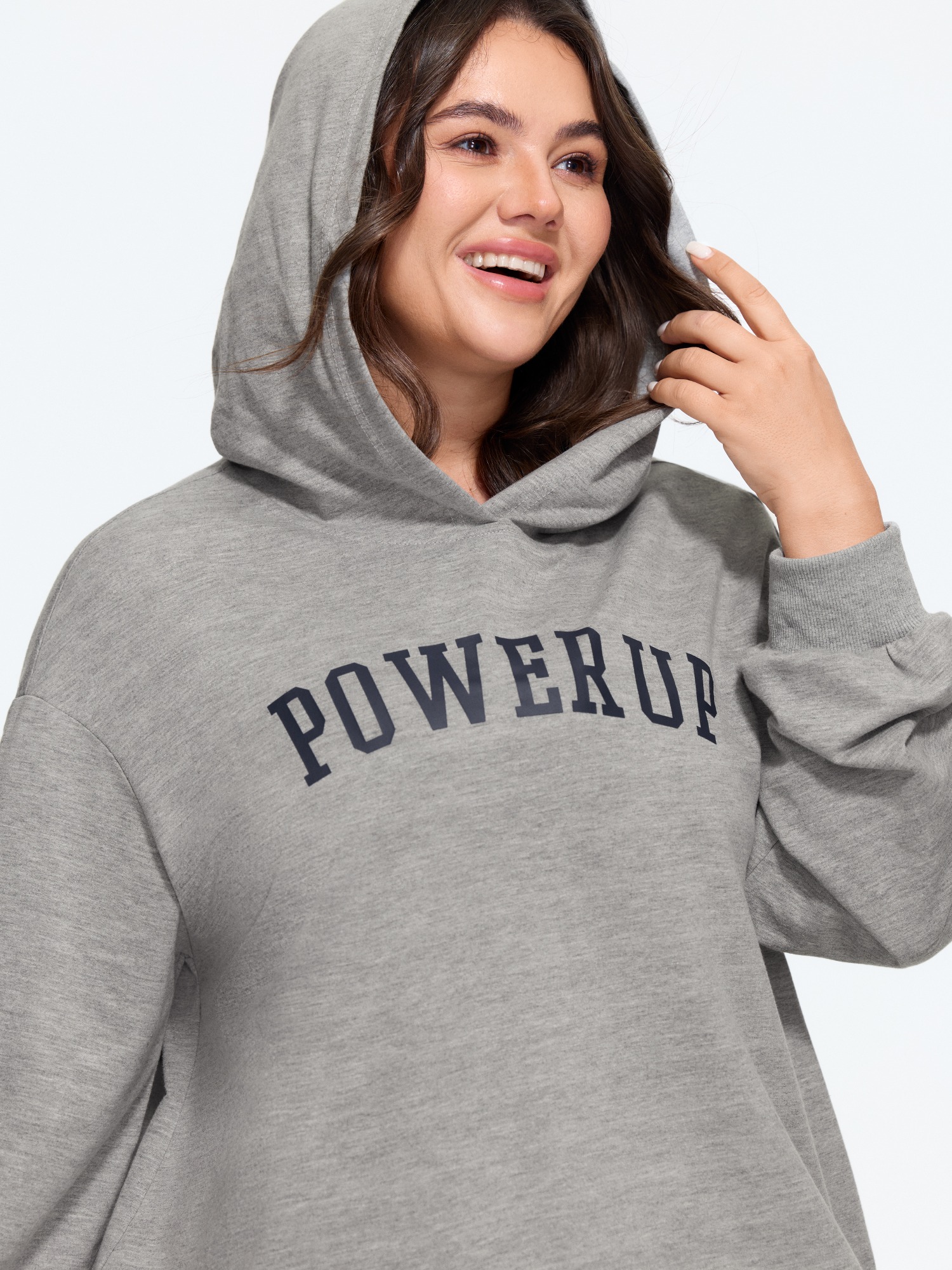 BloomChic Women's Plus Size Cotton Letter Print Loose Fit Hooded Sweatshirt LightGray Text Everyday-Casual Hooded Neck 10/M