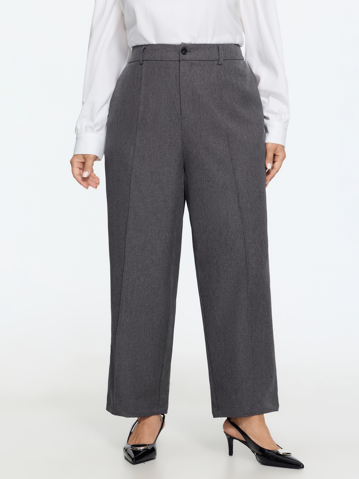 BloomChic Women's Plus Size Stretch Front Pleated Formal Straight Leg Pants DimGray Solid Straight fit Mid Rise Office 18-20/2X
