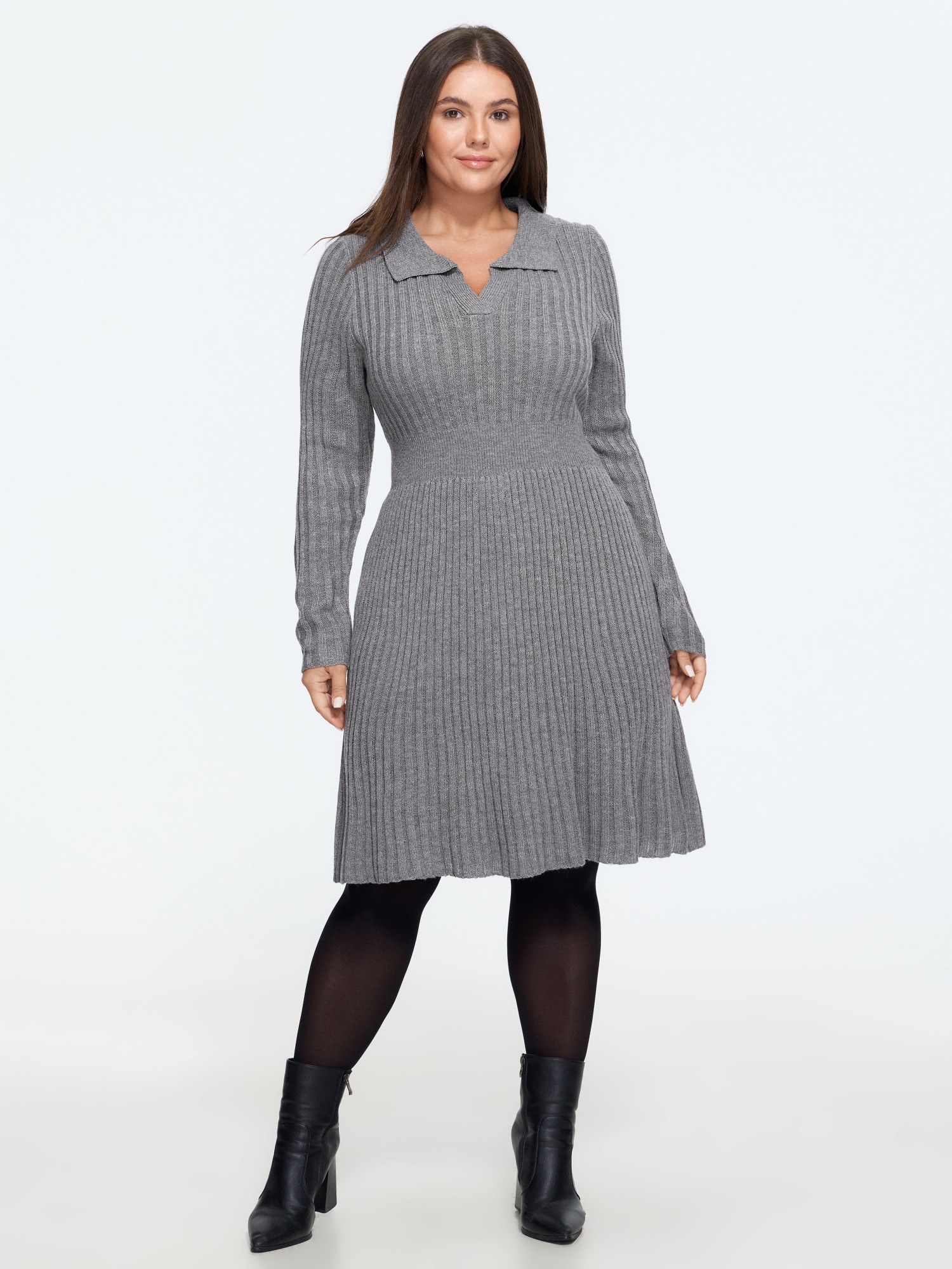 BloomChic Women's Plus Size Polo Collar Ribbed Knit Sweater Dress Mediumgray Solid Midi Non 28/5X