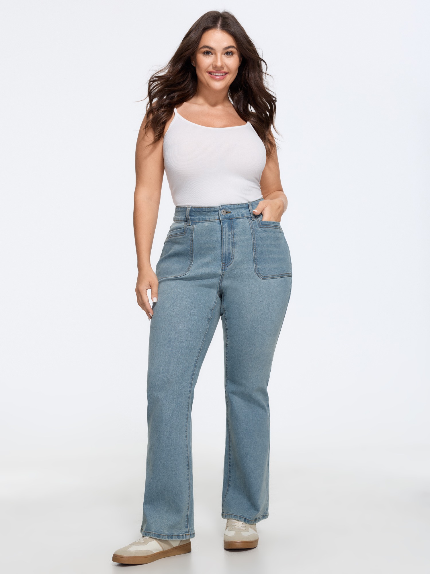 Bloomchic Stretch Wash No Waist Gap Bootcut Jeans In Denimlightblue