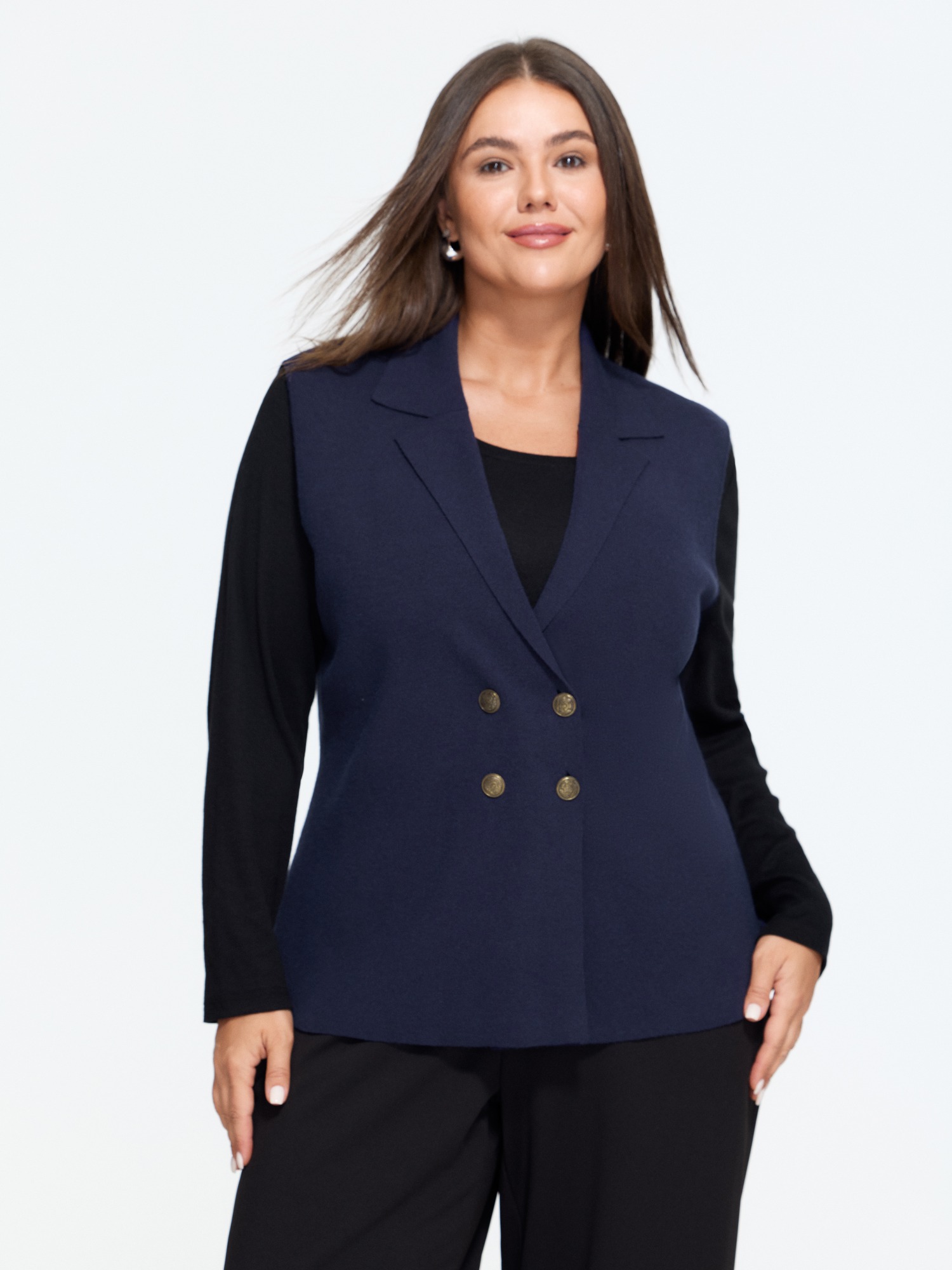 BloomChic Supersoft Double Breasted Sweater Vest Women's Plus Size Women Indigo Notched Lapel 10/M