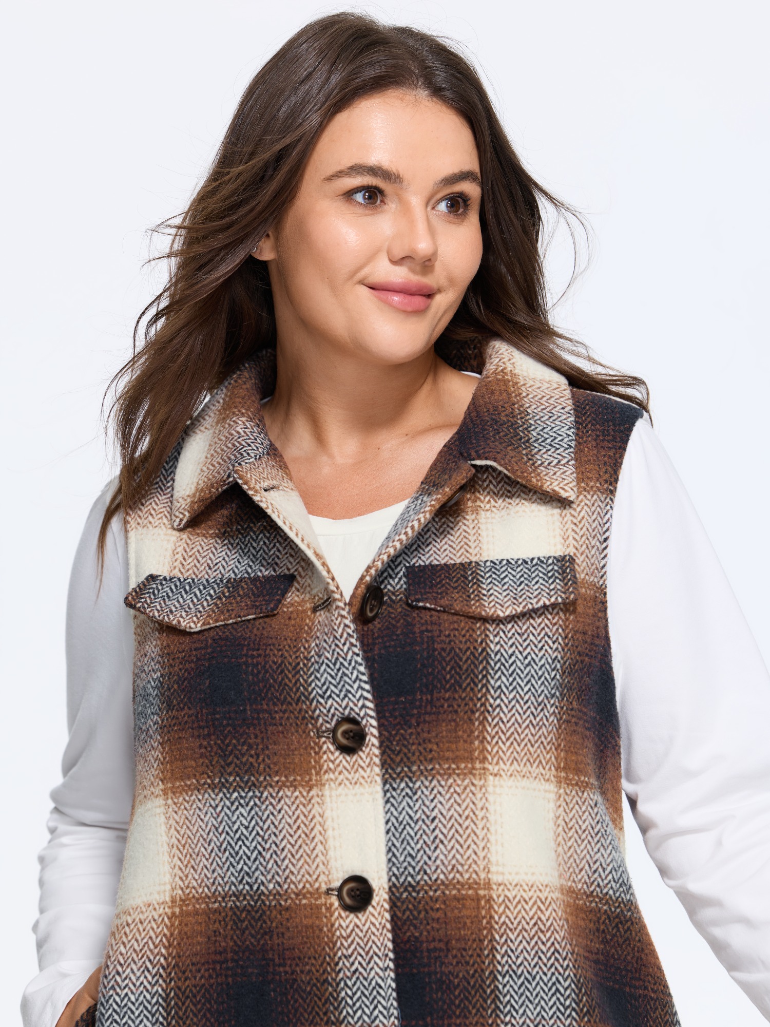 BloomChic Women's Plus Size Retro Plaid Button Front Vest Browncoffeecolor Button Front 10/M