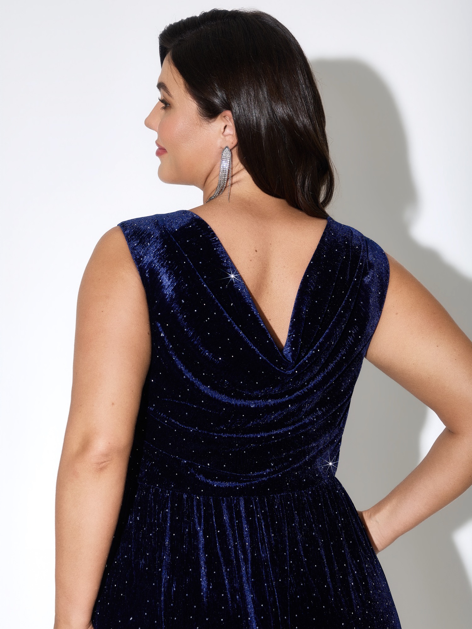 BloomChic Women's Plus Size Velvet V Neck Rhinestone Sleeveless Maxi Dress DarkBlue Occasion Maxi Rhinestone detailing V-Neck 14-16/1X