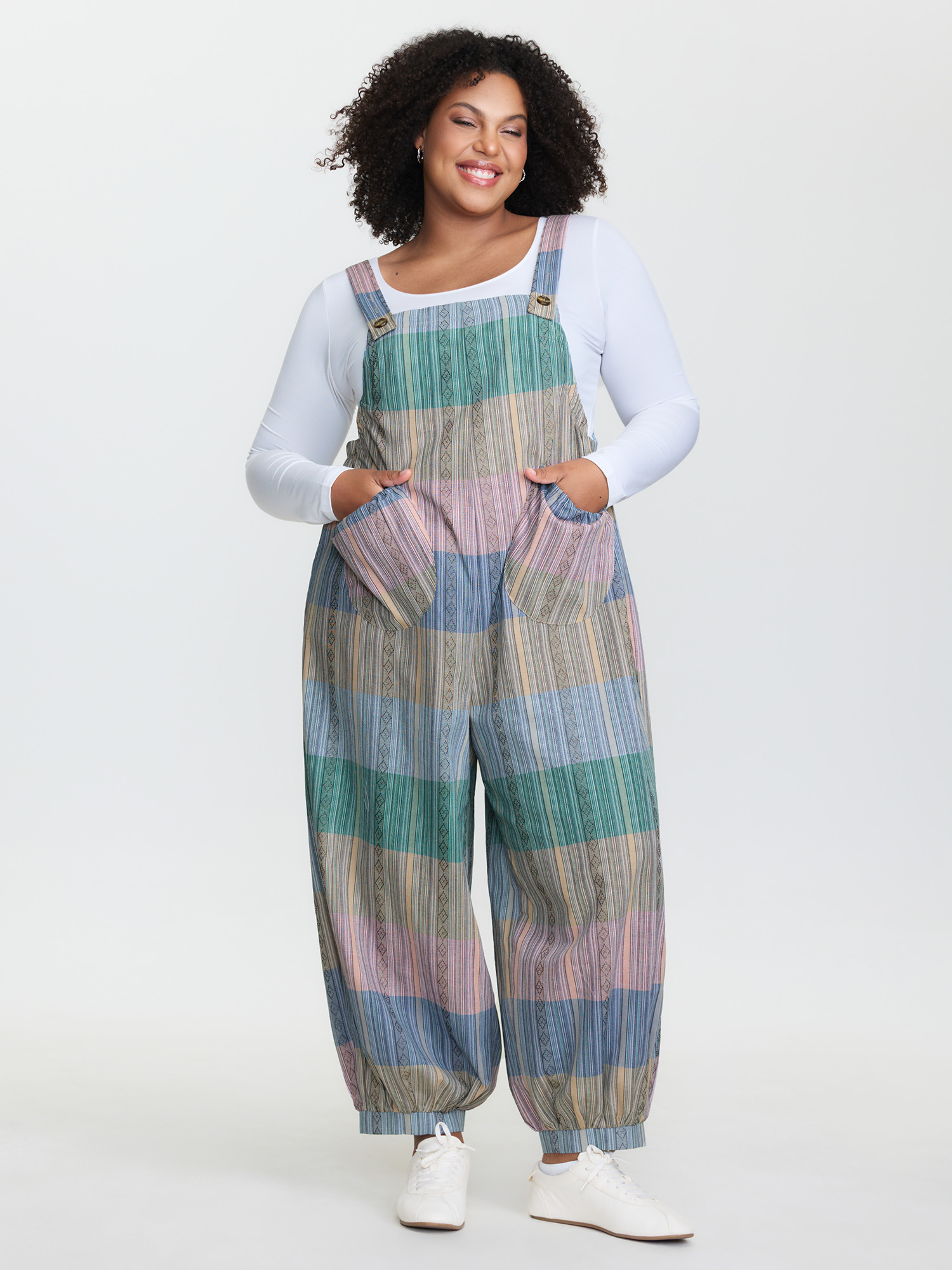 BloomChic Women's Plus Size Adjustable Hem Colorblock Jumpsuit Multicolor Everyday-Casual 10/M