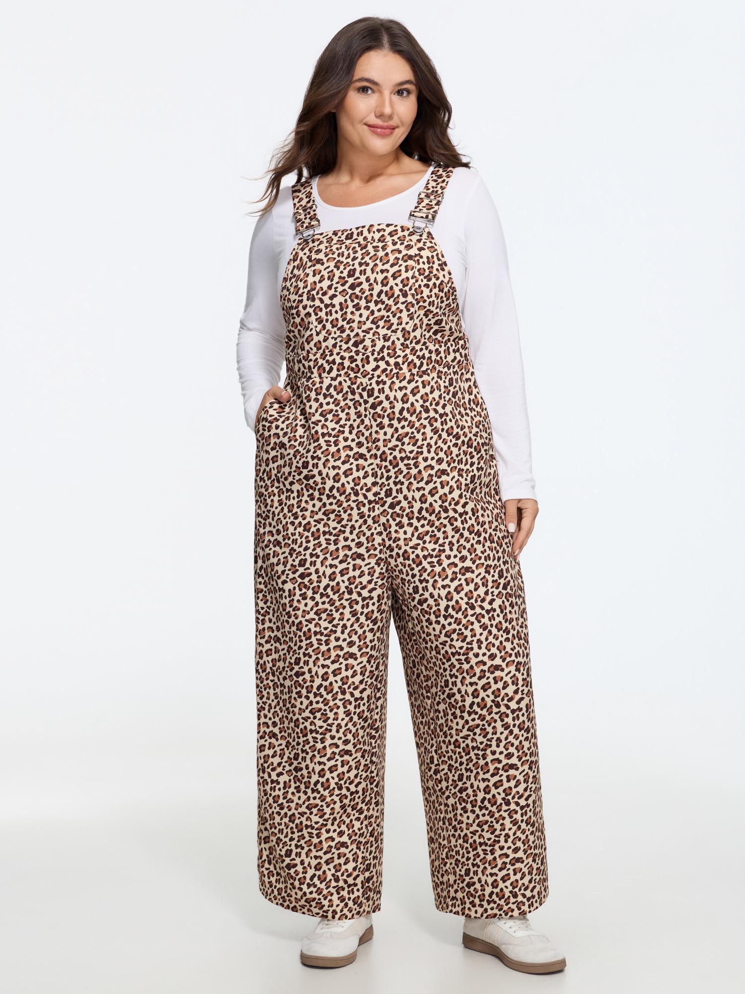Bloomchic Leopard Print Straight Leg Overalls Jumpsuit In Multicolor