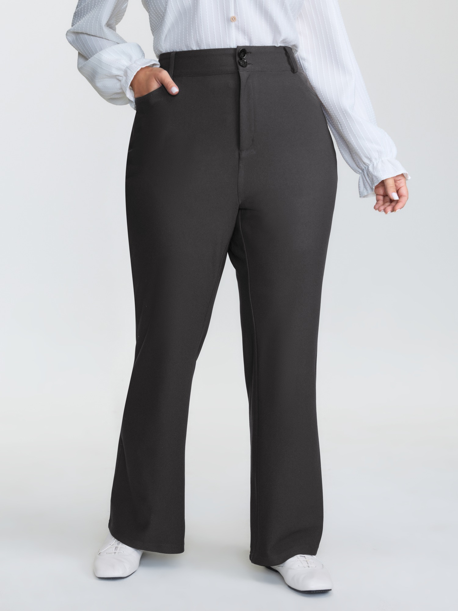 BloomChic Women's Plus Size Supersoft Stretchy Plain Bootcut Pants Opal Gray Solid Flared High Rise 10/M