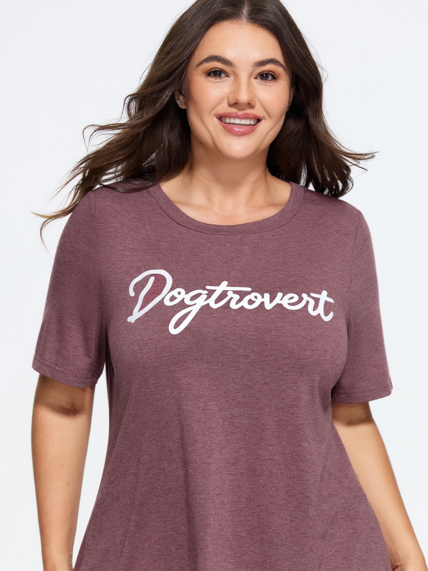 BloomChic Women's Plus Size Supersoft Stretchy Letter Print T-Shirt DustyPink Solid Everyday-Casual Short sleeve Round Neck 10/M