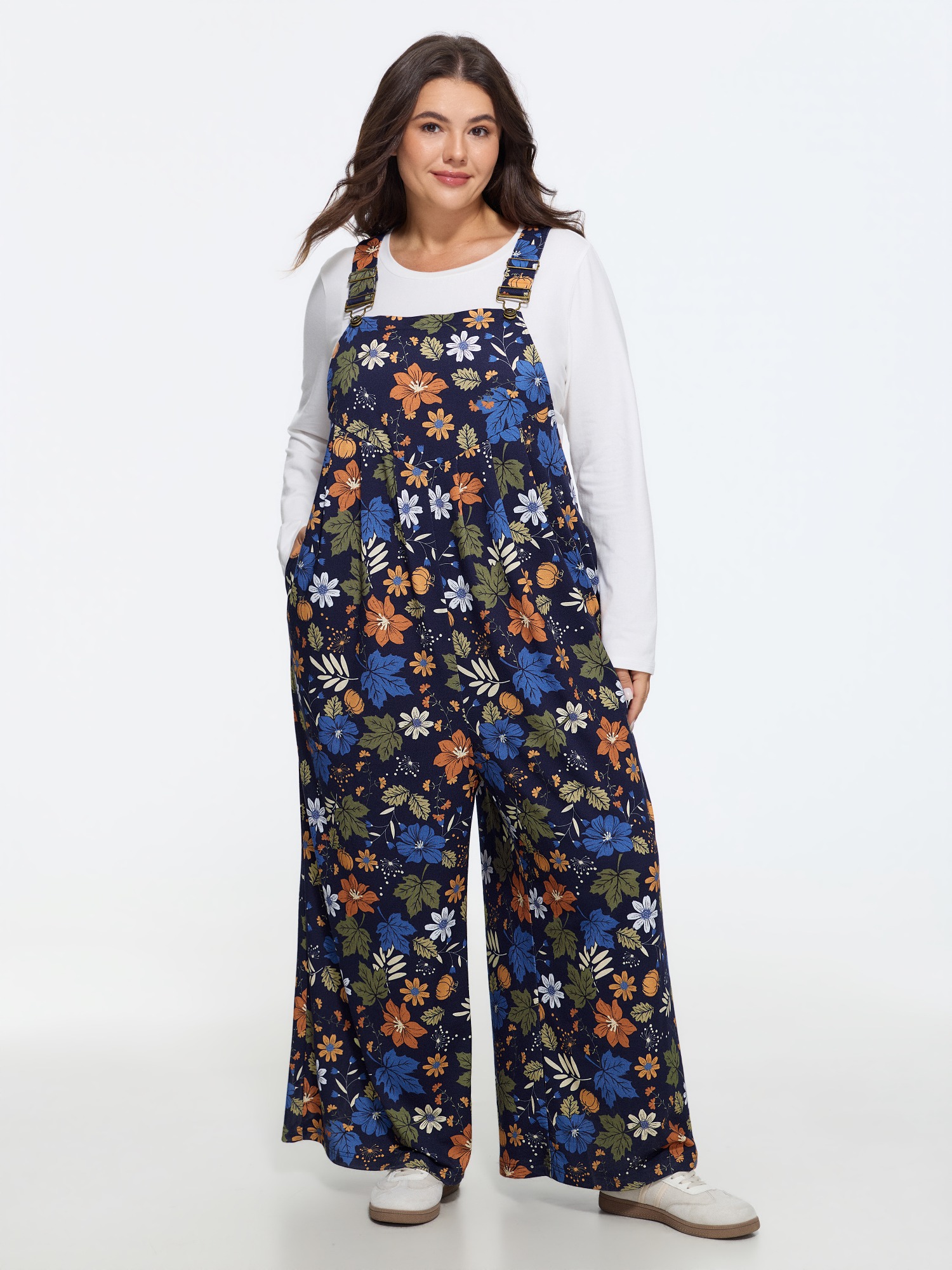 BloomChic Women's Plus Size Retro Fall Print Relaxed Fit Jumpsuit Ocean Everyday-Casual 10/M