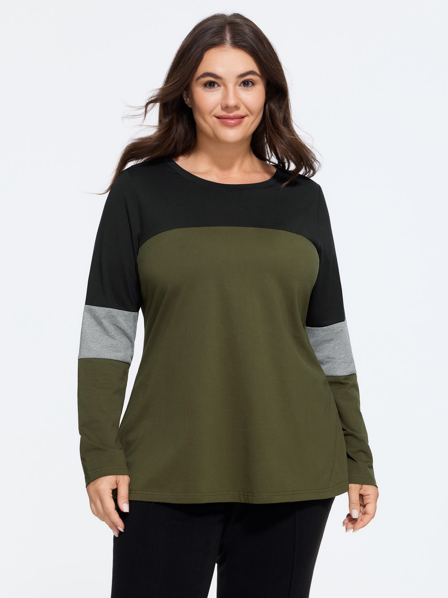 BloomChic Women's Plus Size Round Neck Colorblock Contrast T-Shirt Multicolor Color Block Everyday-Casual Long Sleeve Round Neck 30/6X
